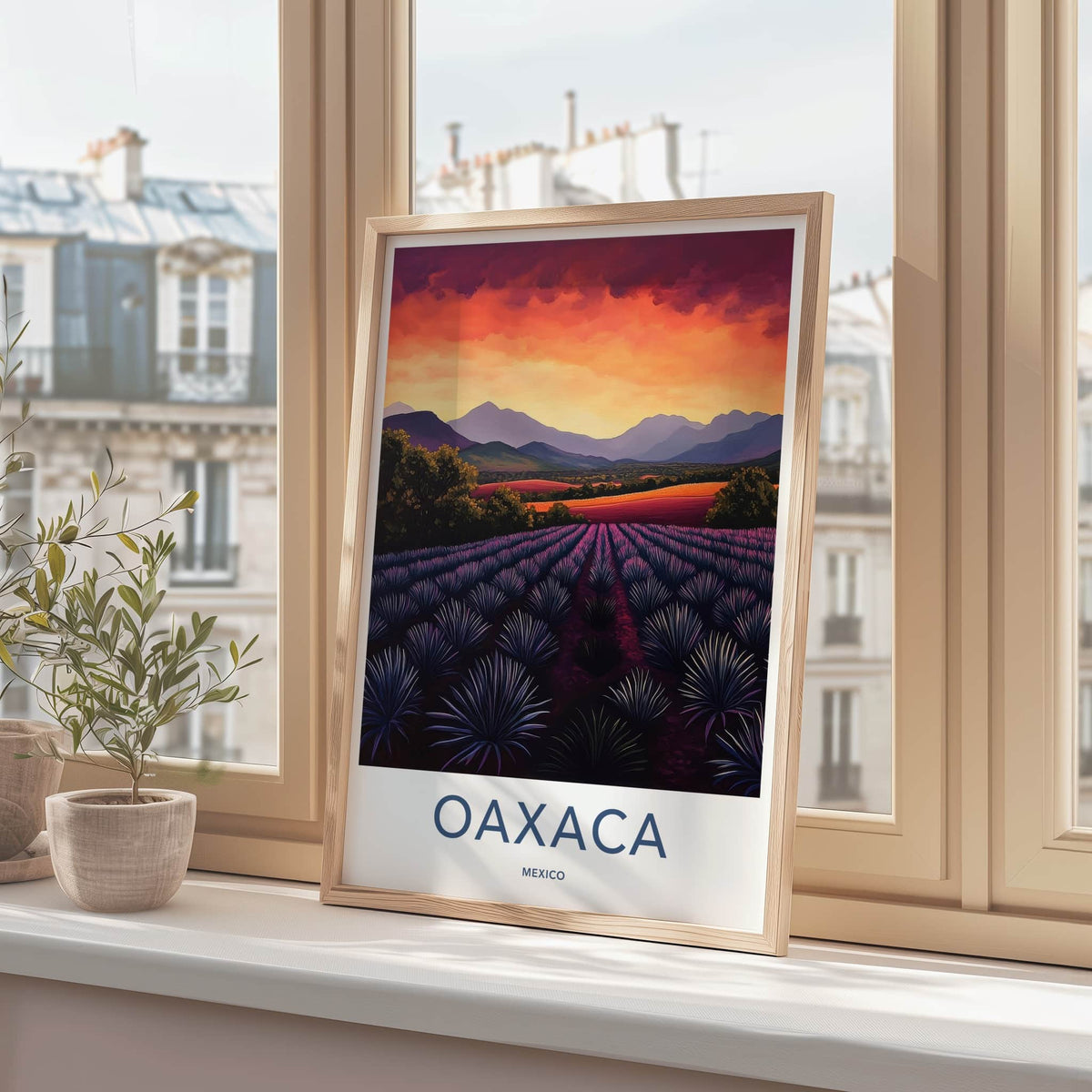 Oaxaca Poster - Mexico Travel Art - Agave Field Sunset Home Decor