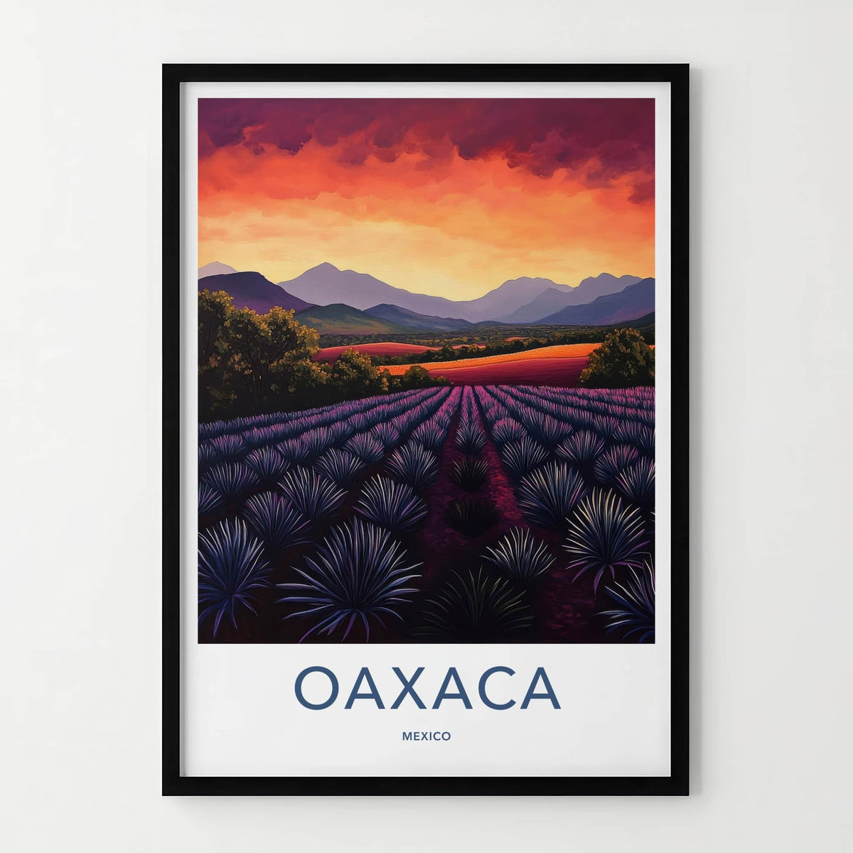 Oaxaca Poster - Mexico Travel Art - Agave Field Sunset Home Decor
