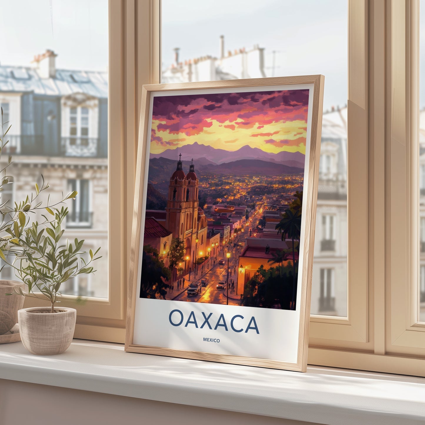 Oaxaca Poster - Mexico Travel Art - Vibrant City Evening Home Decor