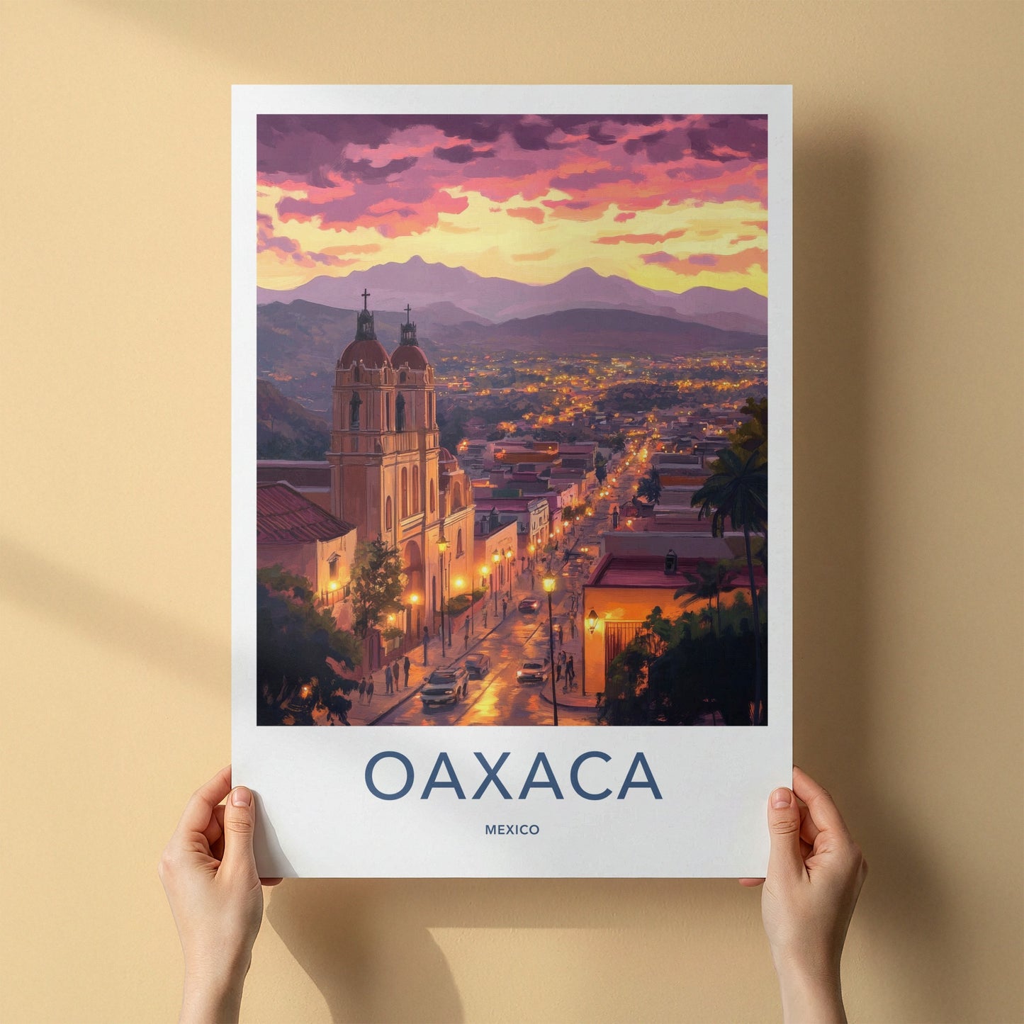 Oaxaca Poster - Mexico Travel Art - Vibrant City Evening Home Decor