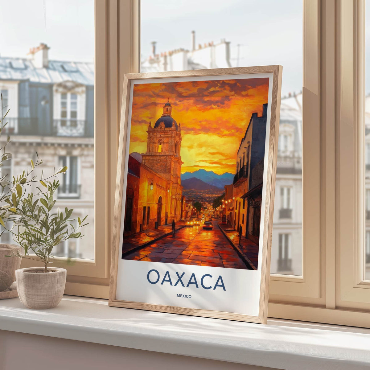 Oaxaca Poster - Mexico Travel Art - Vibrant City Sunset Home Decor