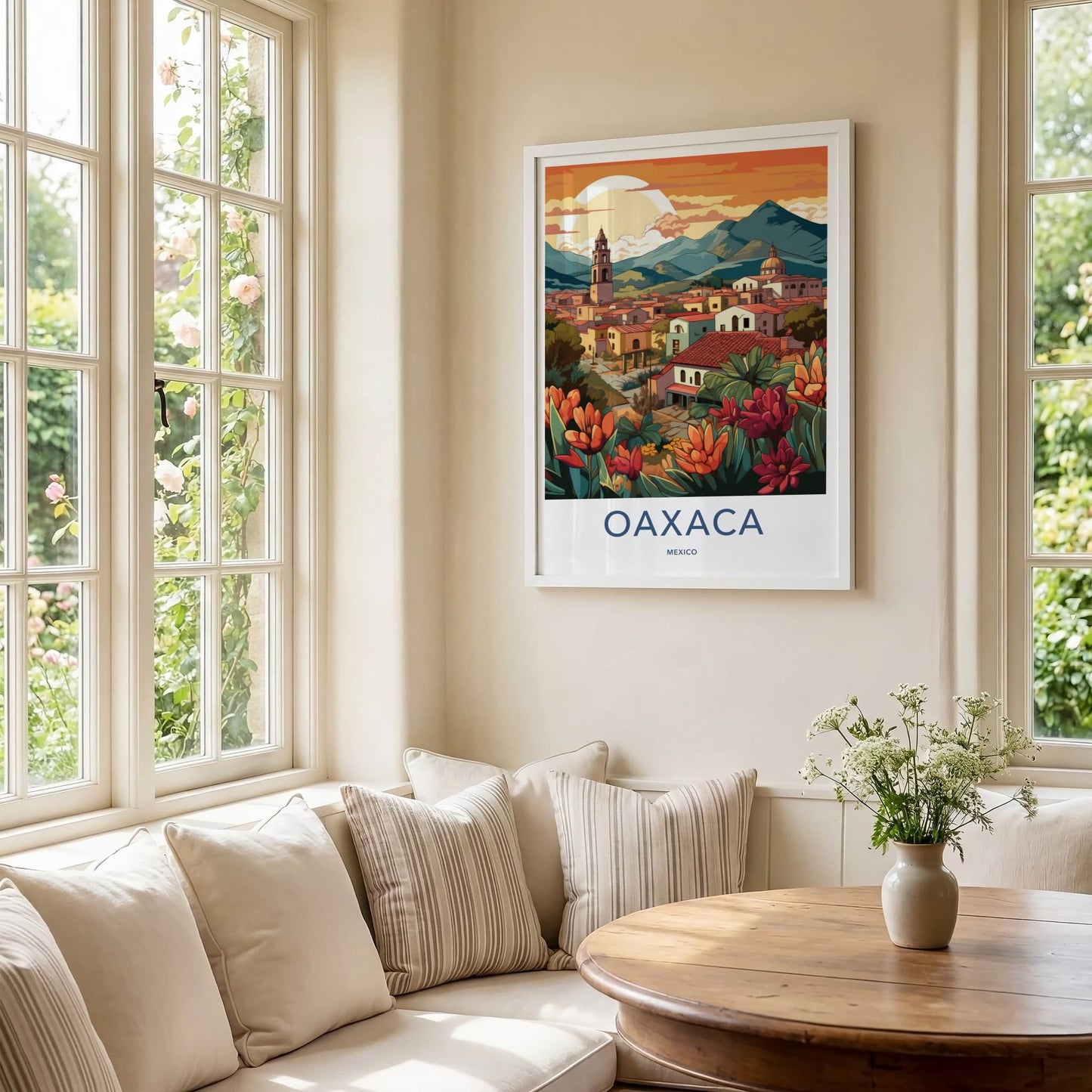Oaxaca Poster - Mexico Travel Art - Vibrant Town Flowers Home Decor