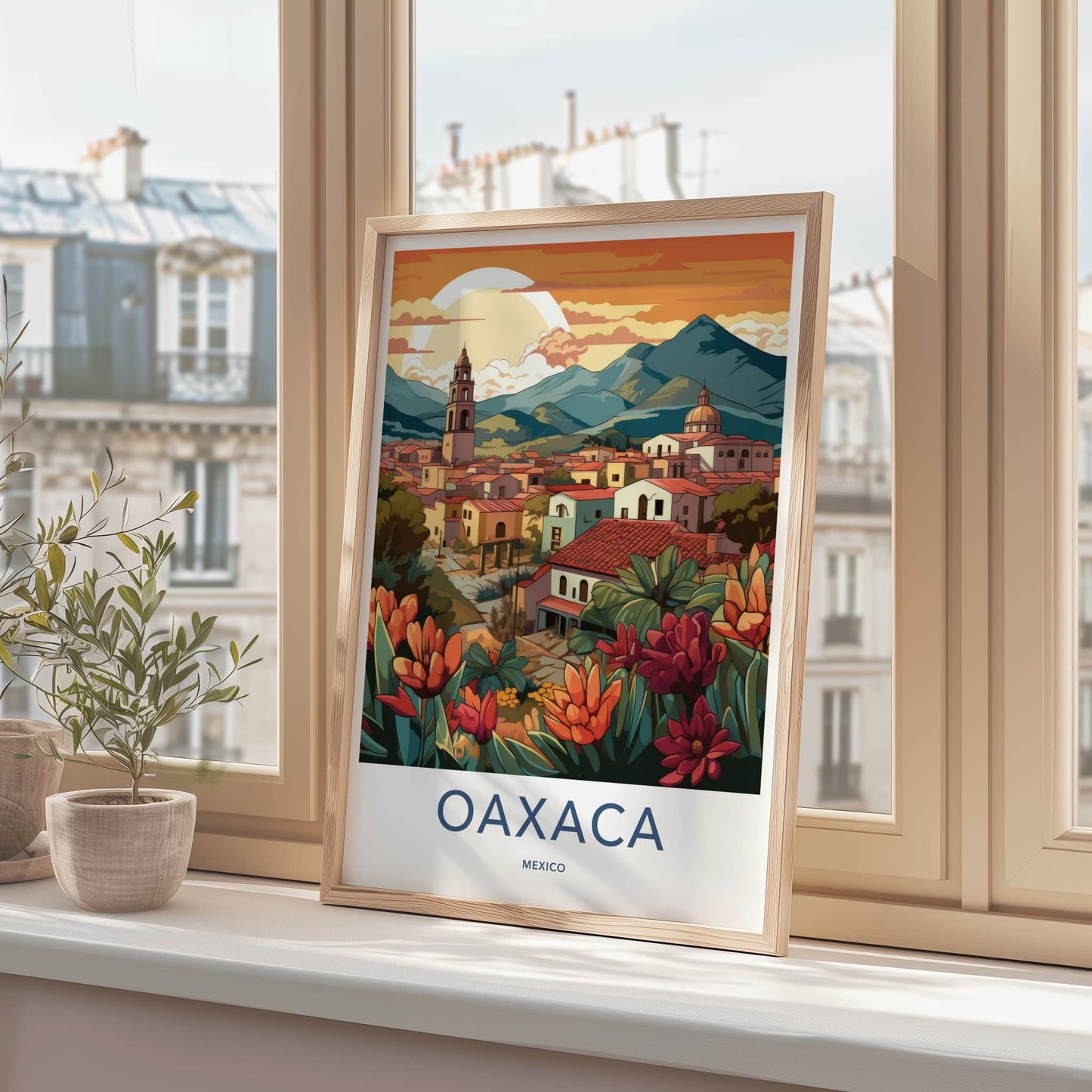 Oaxaca Poster - Mexico Travel Art - Vibrant Town Flowers Home Decor