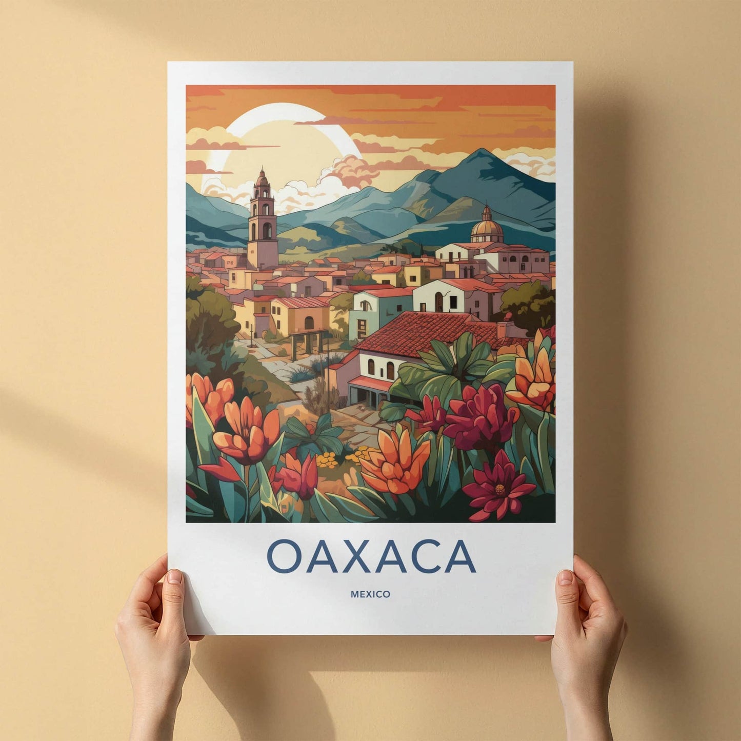 Oaxaca Poster - Mexico Travel Art - Vibrant Town Flowers Home Decor