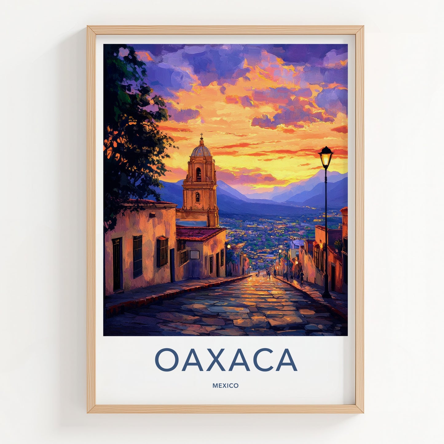 Oaxaca Poster - Mexico Travel Print - Sunset City Vista Lounge Decor