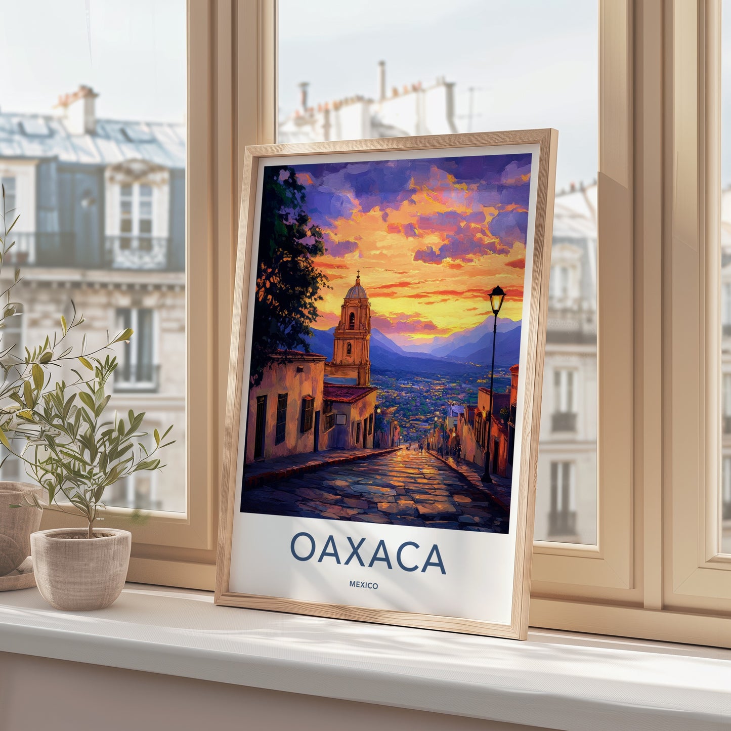 Oaxaca Poster - Mexico Travel Print - Sunset City Vista Lounge Decor