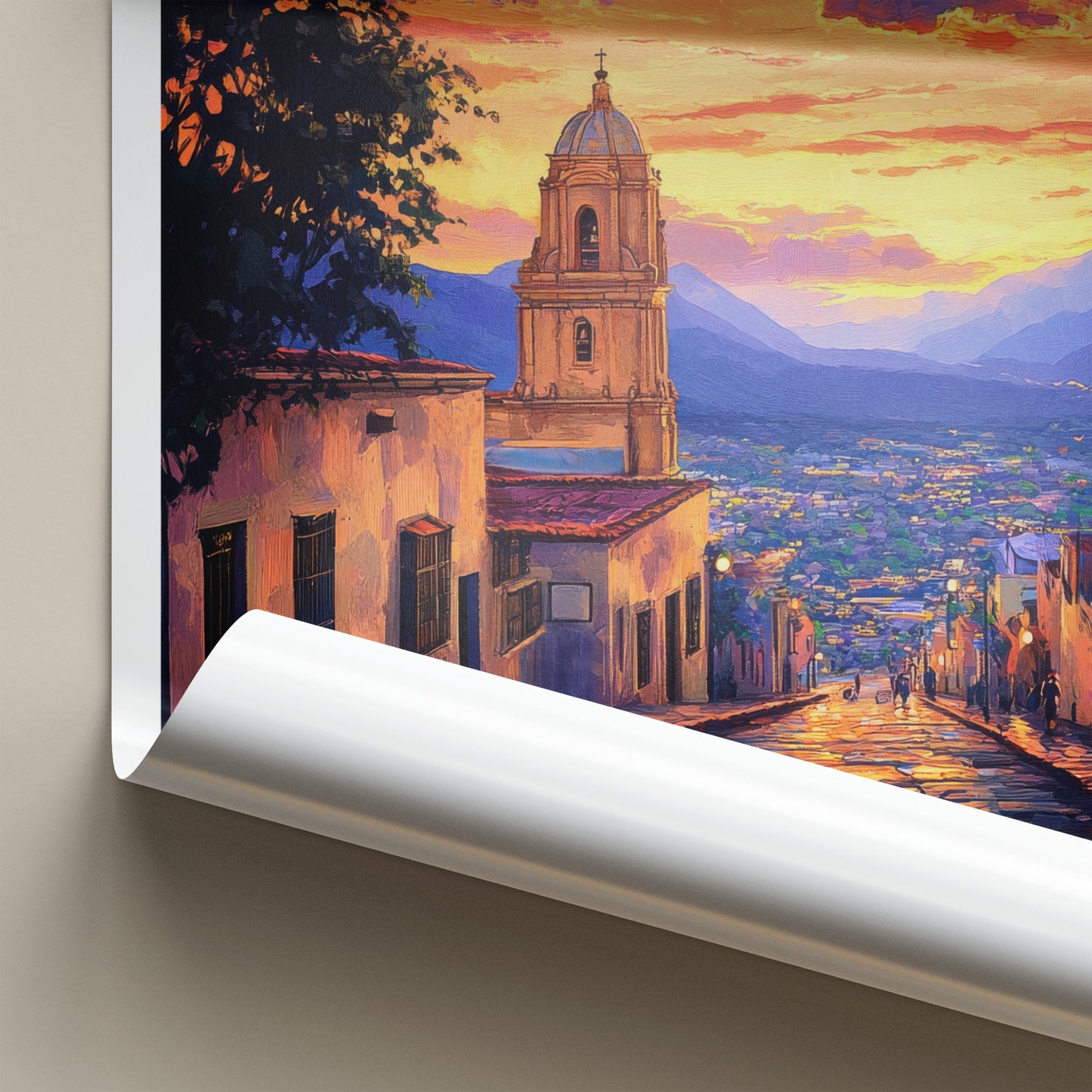Oaxaca Poster - Mexico Travel Print - Sunset City Vista Lounge Decor