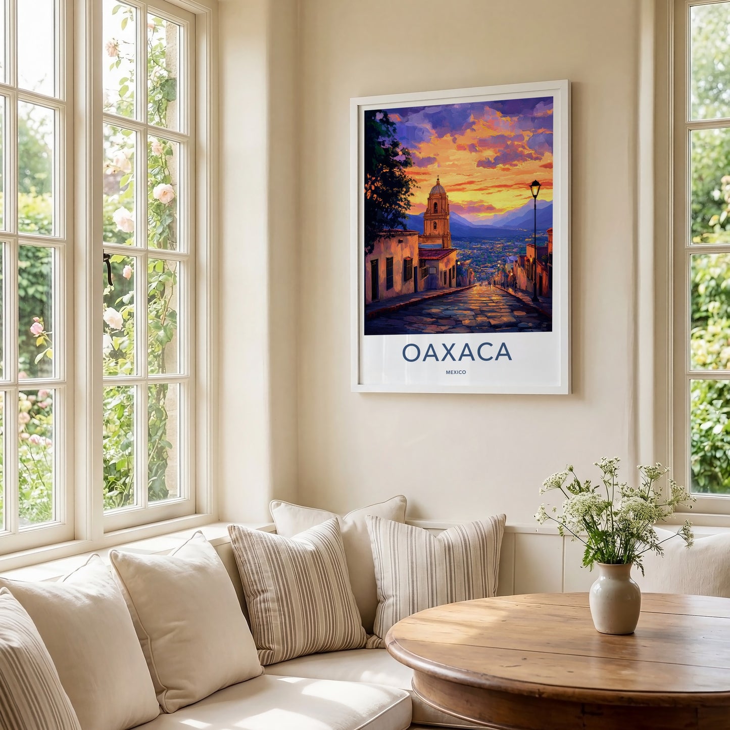 Oaxaca Poster - Mexico Travel Print - Sunset City Vista Lounge Decor