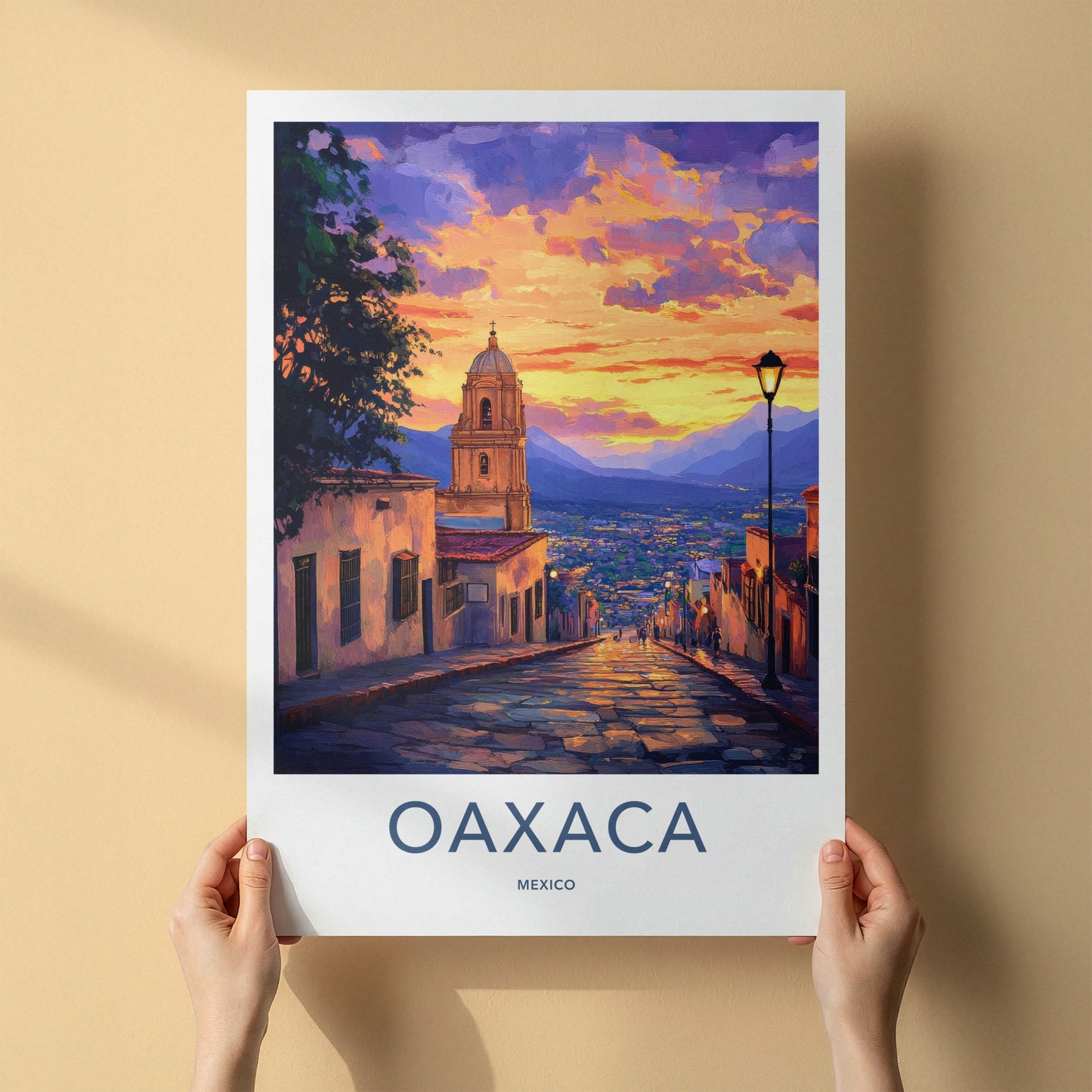 Oaxaca Poster - Mexico Travel Print - Sunset City Vista Lounge Decor