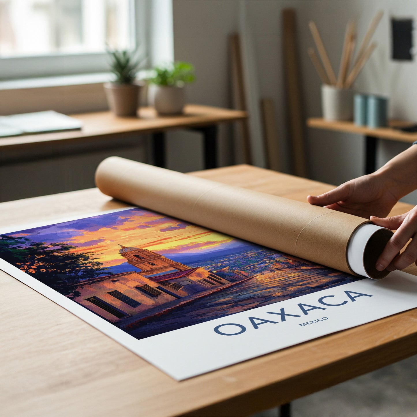 Oaxaca Poster - Mexico Travel Print - Sunset City Vista Lounge Decor
