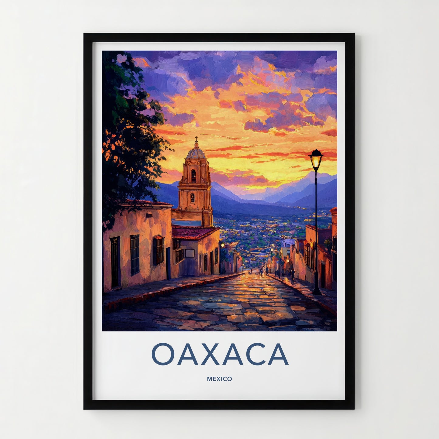 Oaxaca Poster - Mexico Travel Print - Sunset City Vista Lounge Decor