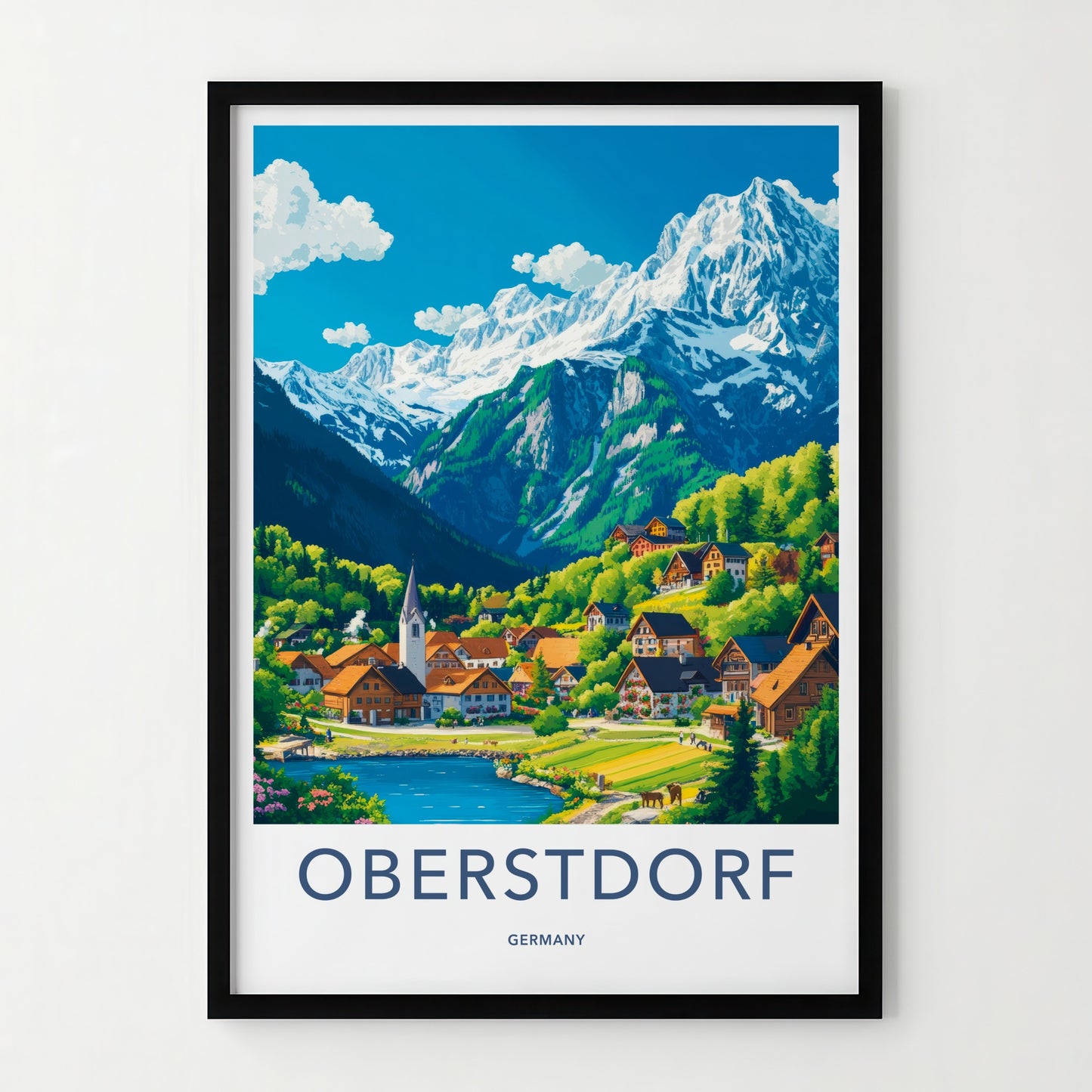 Oberstdorf Poster - Germany Framed Print - Alpine Village Lake Lounge Decor