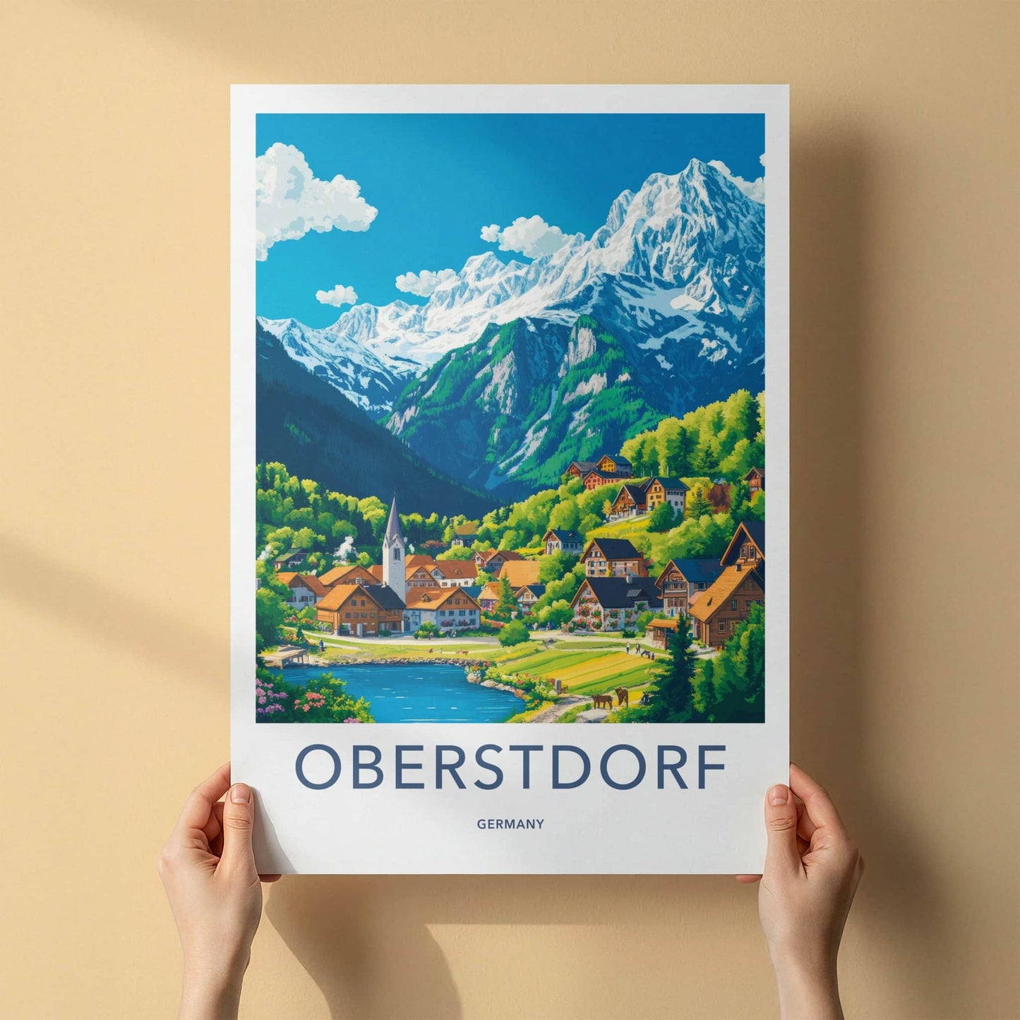 Oberstdorf Poster - Germany Framed Print - Alpine Village Lake Lounge Decor