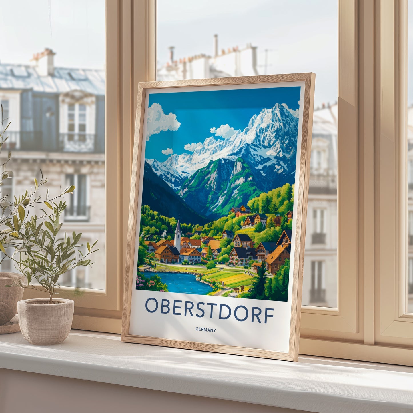 Oberstdorf Poster - Germany Framed Print - Alpine Village Lake Lounge Decor