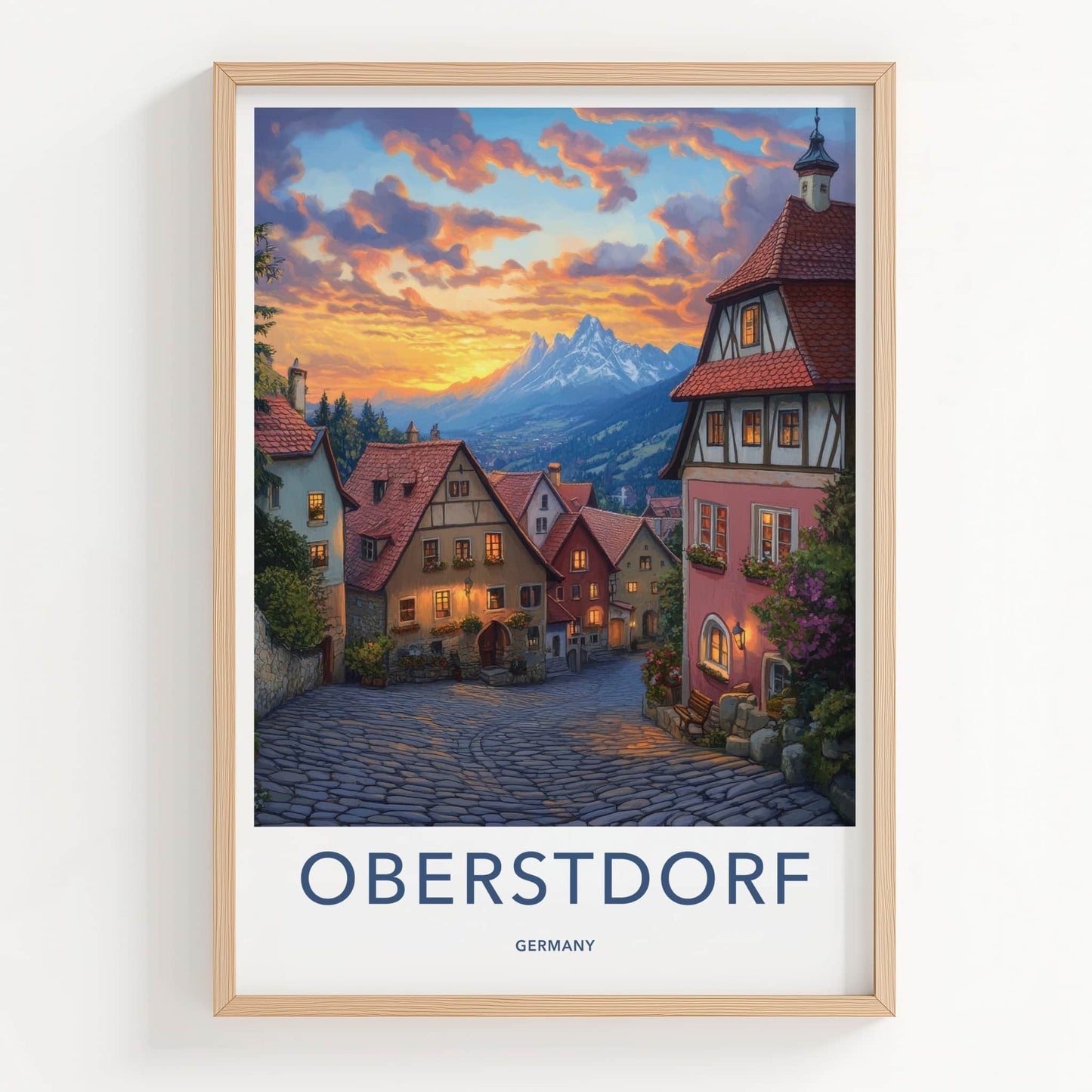 Oberstdorf Poster - Germany Travel Art - Alpine Village Sunset Home Decor