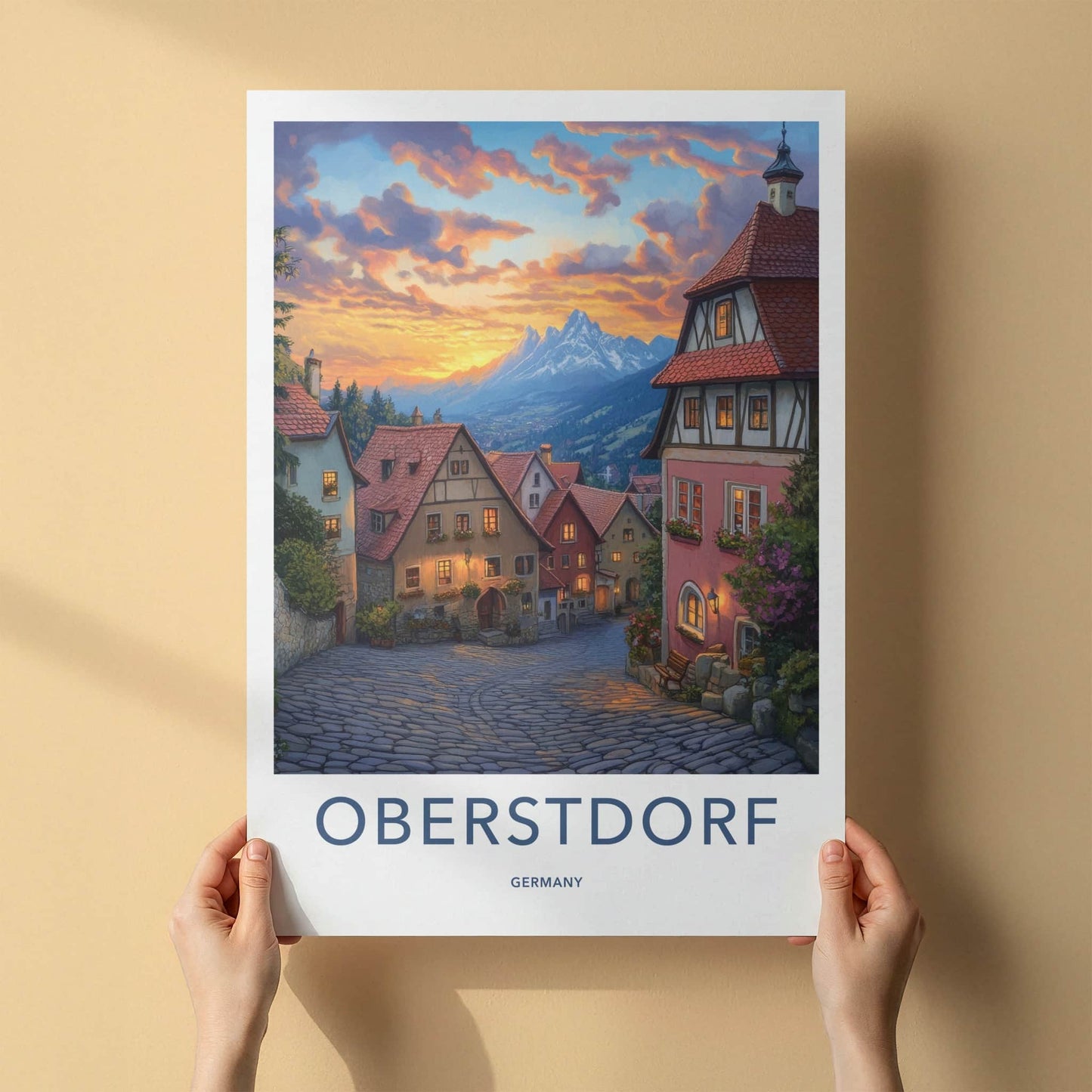 Oberstdorf Poster - Germany Travel Art - Alpine Village Sunset Home Decor