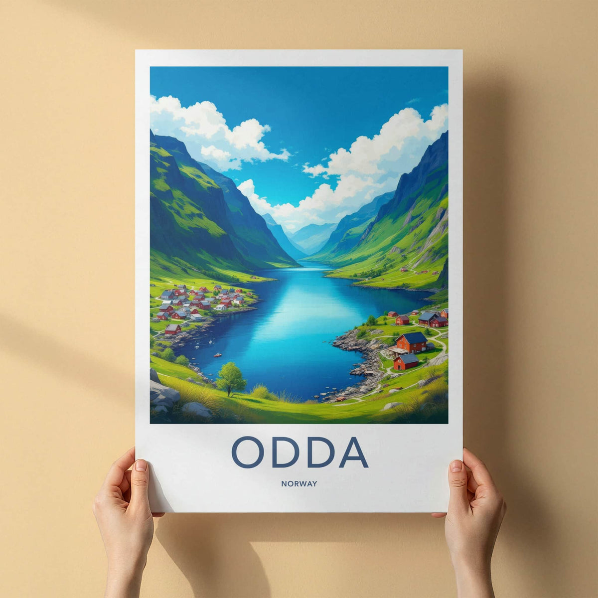 Odda Poster - Norway Travel Art - Fjord Mountain Village Home Decor