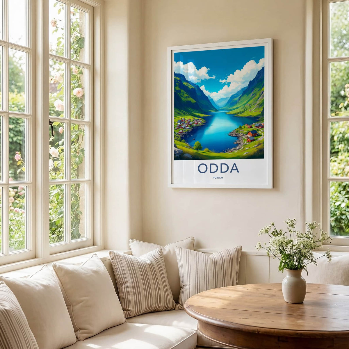 Odda Poster - Norway Travel Art - Fjord Mountain Village Home Decor