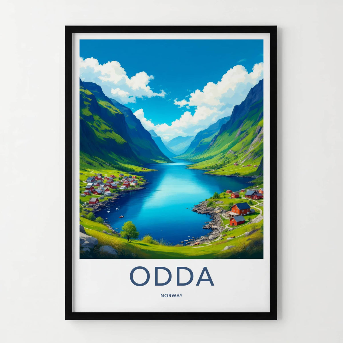 Odda Poster - Norway Travel Art - Fjord Mountain Village Home Decor