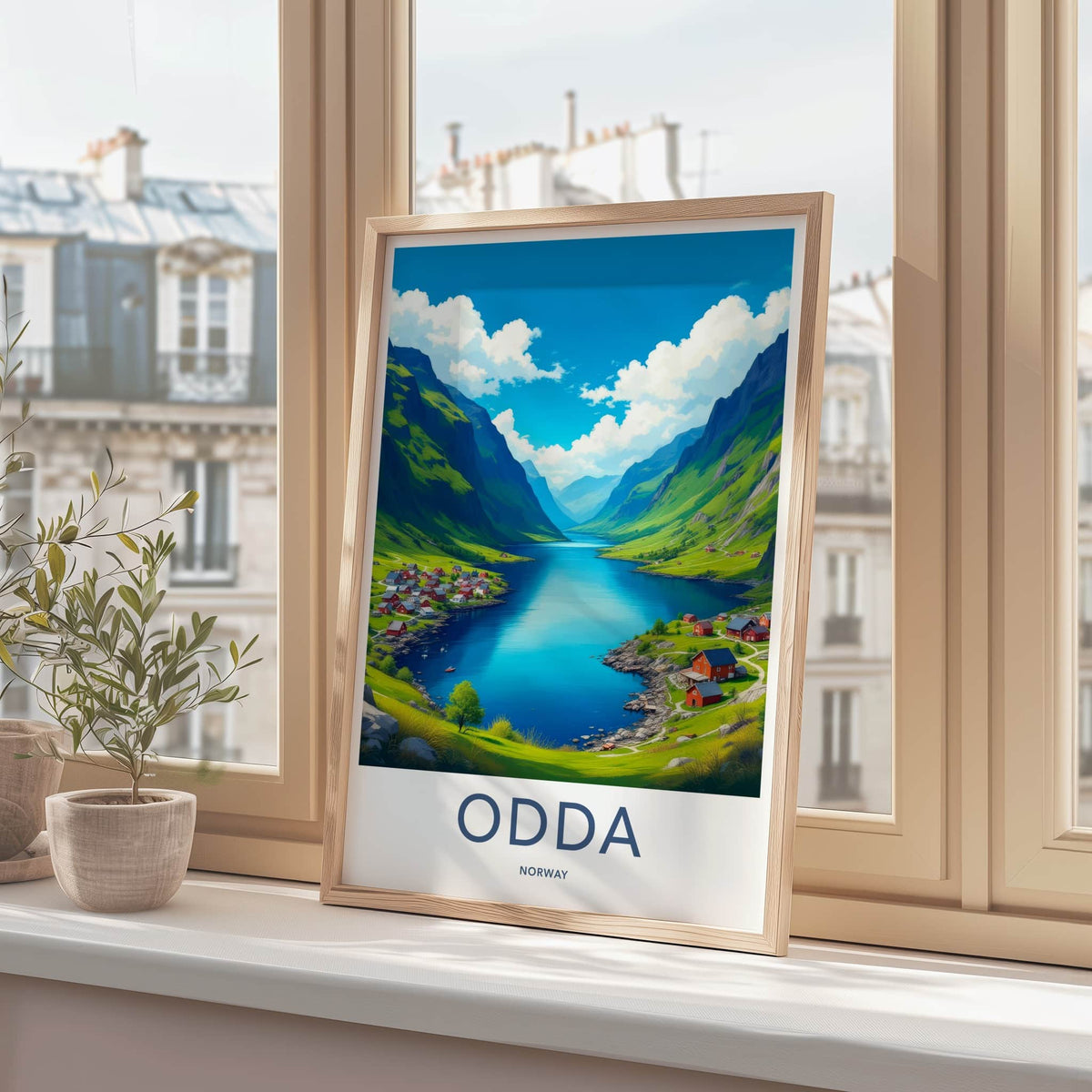 Odda Poster - Norway Travel Art - Fjord Mountain Village Home Decor