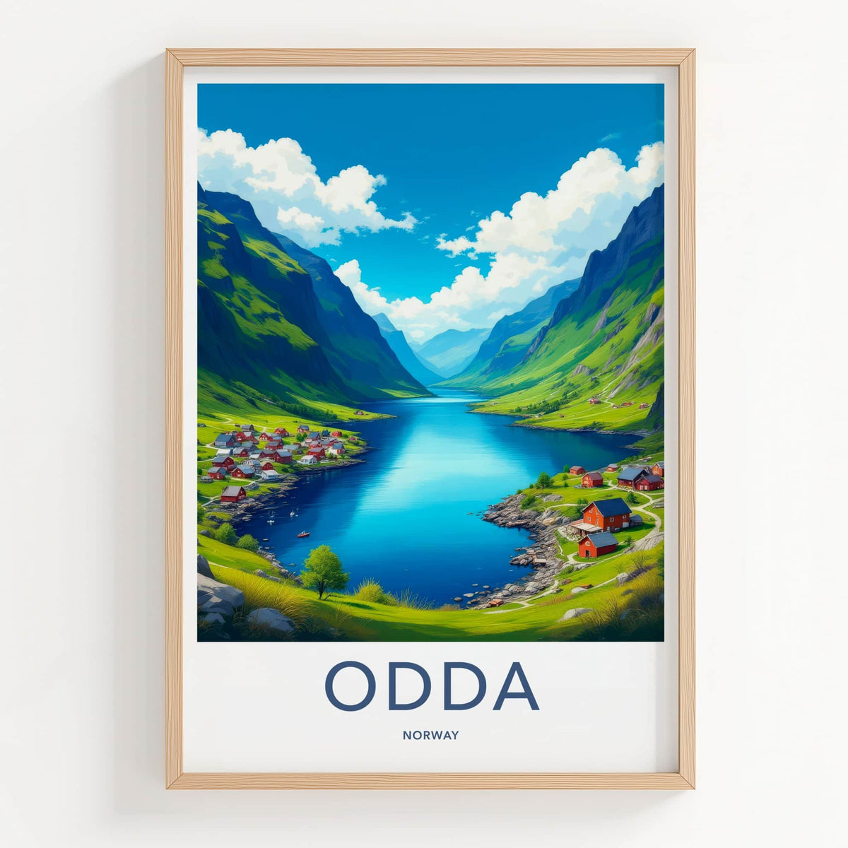 Odda Poster - Norway Travel Art - Fjord Mountain Village Home Decor