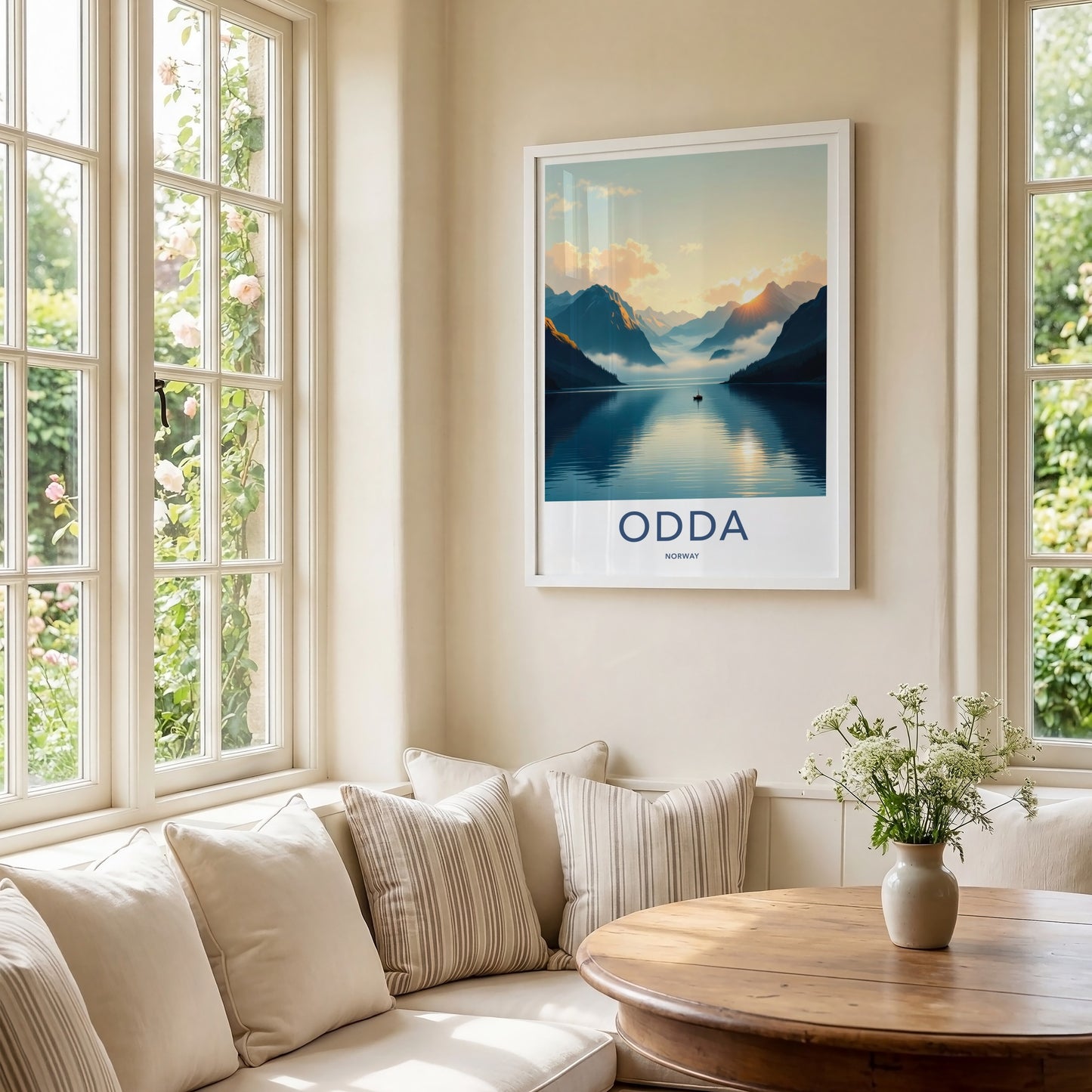 Odda Poster - Norway Travel Art - Mountain Lake Sunrise Home Decor