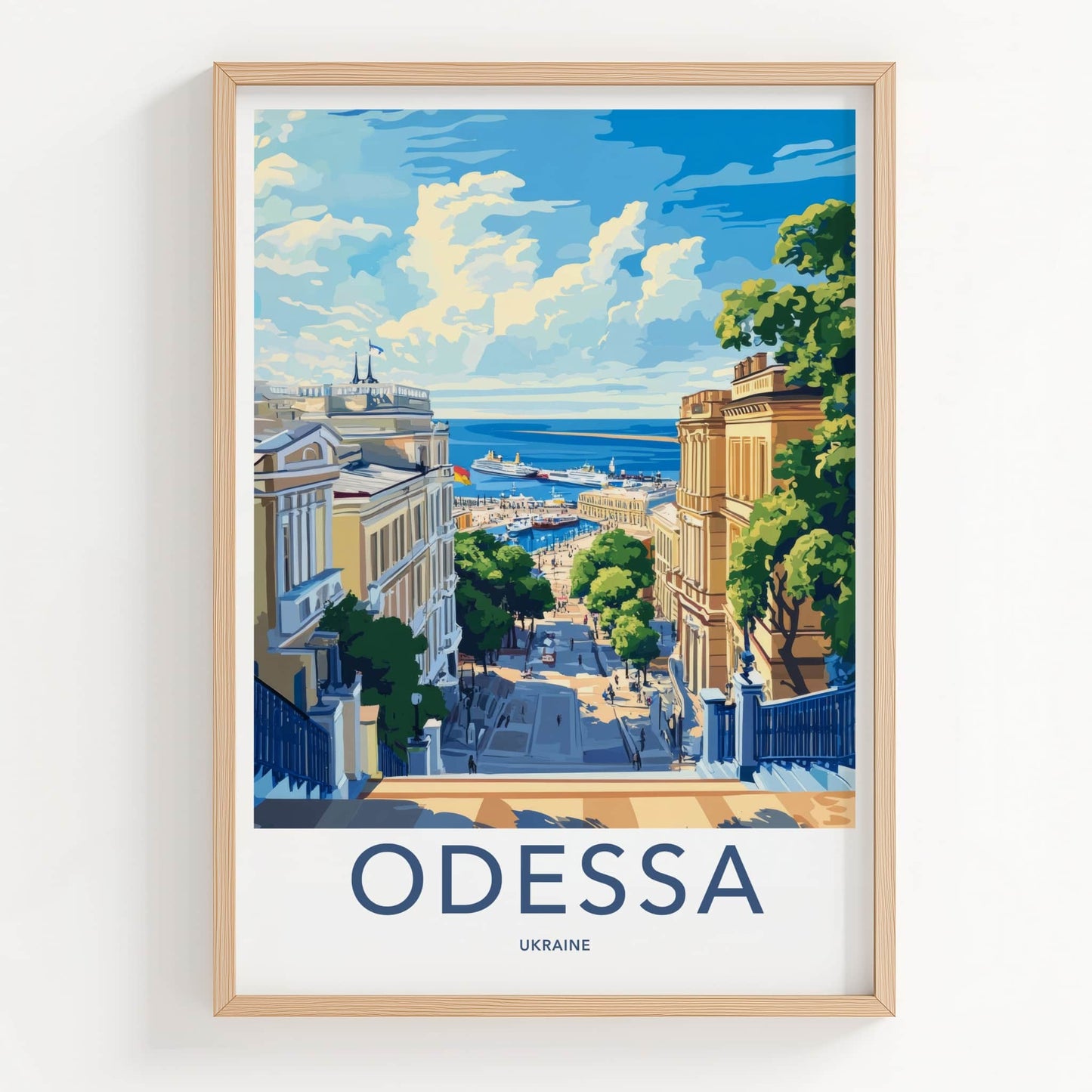 Odessa Poster - Ukraine Travel Art - Grand Staircase Harbor Wall Decor