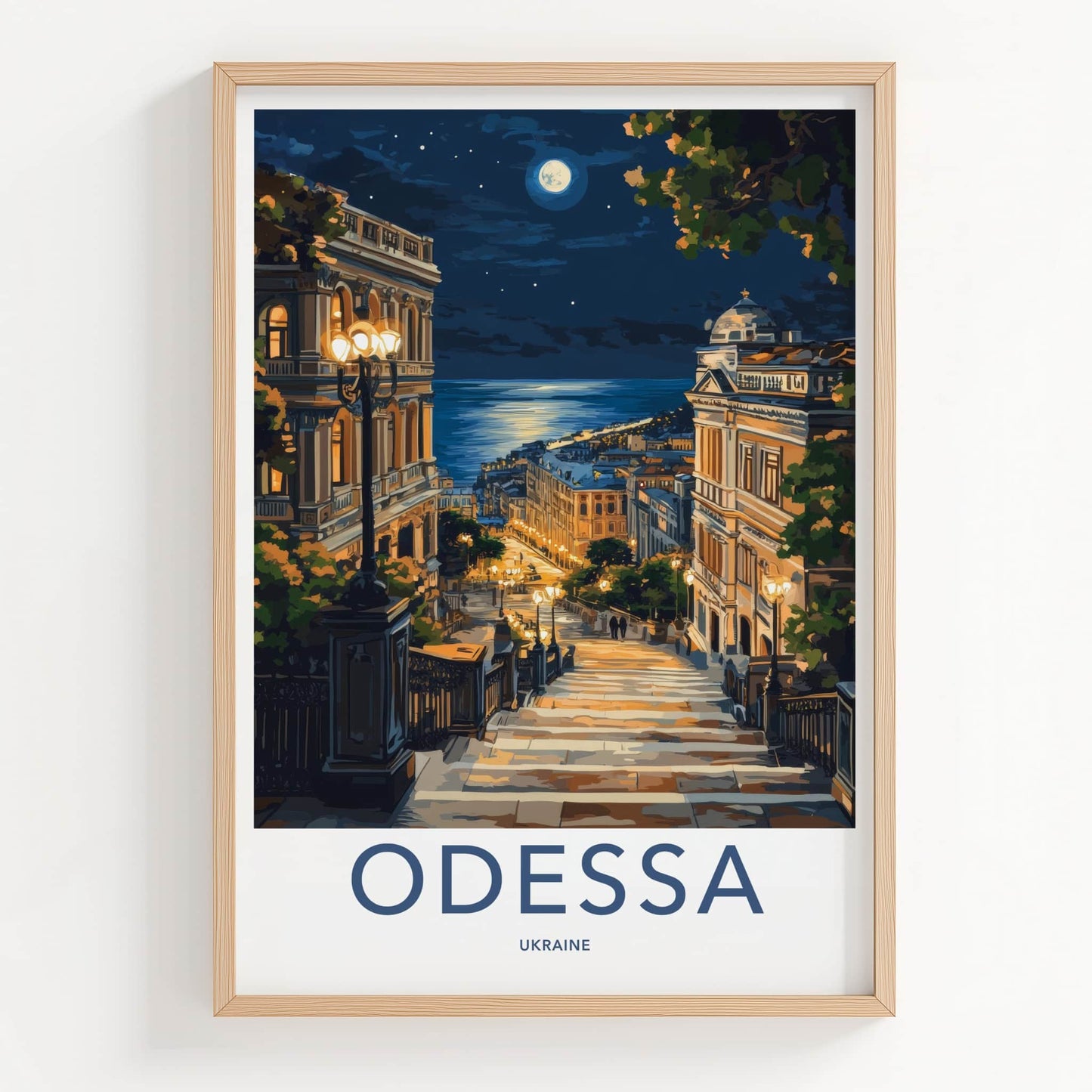 Odessa Poster - Ukraine Travel Art - Moonlit Seaside Steps Home Decor