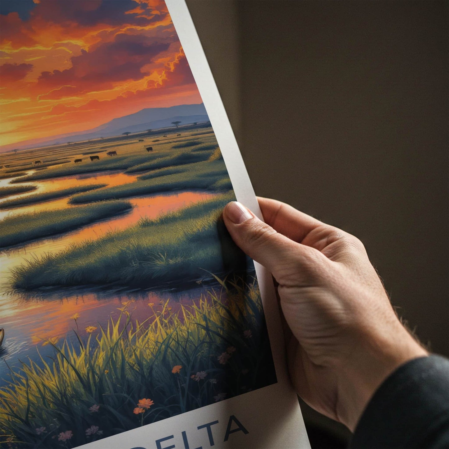 Okavango Delta Poster - Botswana Travel Art - Delta Sunset Paddler Home Decor
