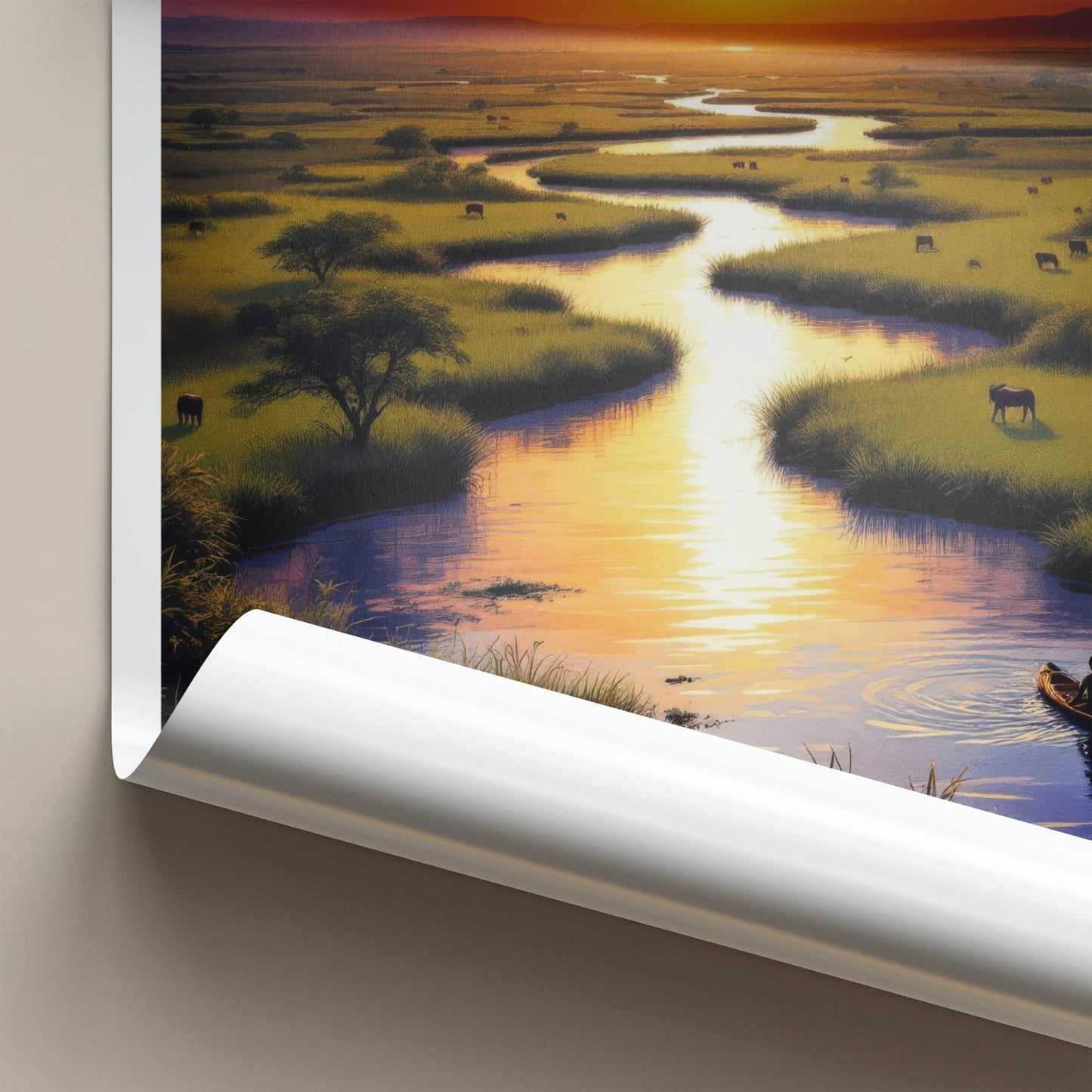 Okavango Delta Poster - Botswana Travel Art - Golden River Sunset Home Decor