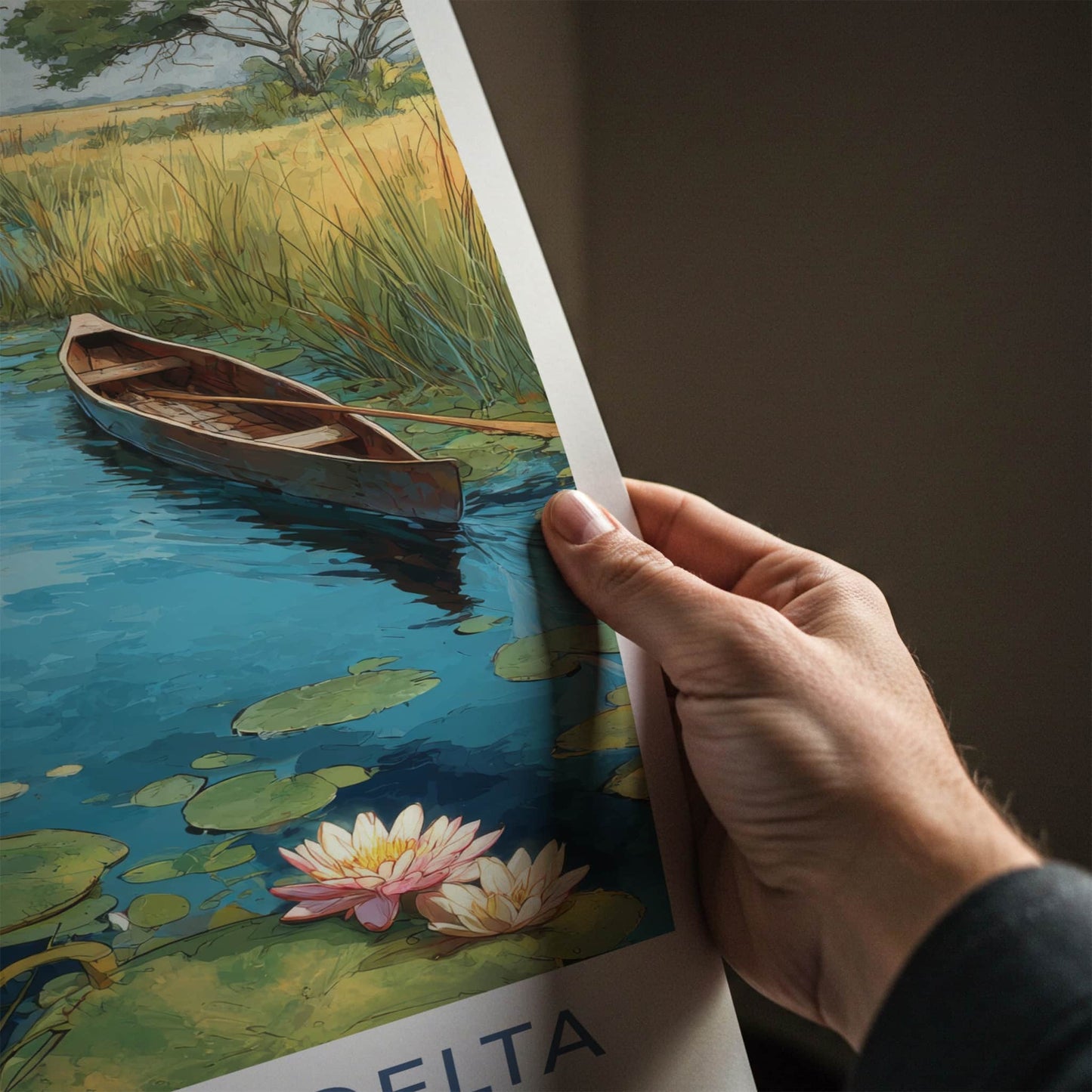 Okavango Delta Poster - Botswana Travel Print - Elephant Water Lilies Home Decor