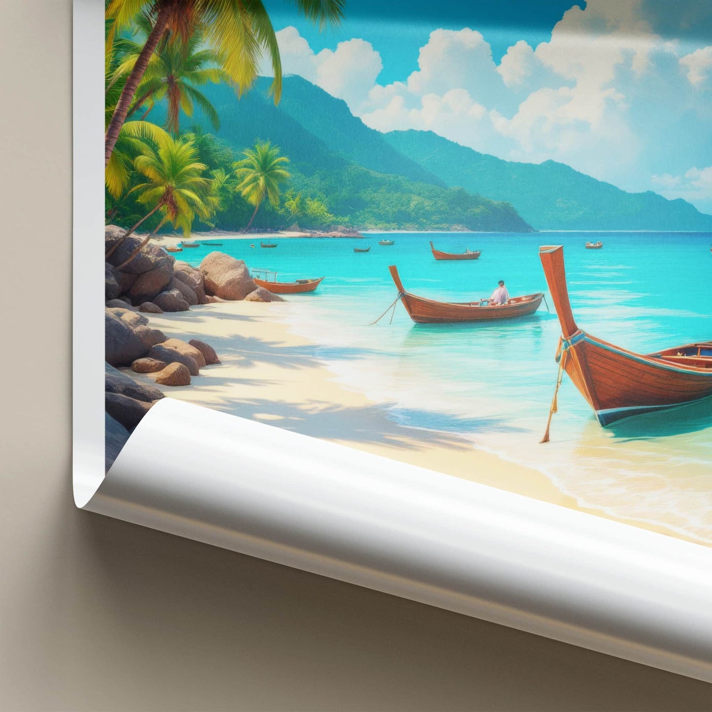 Okinawa Poster - Japan Travel Art - Scenic Coastal Longboats Home Decor