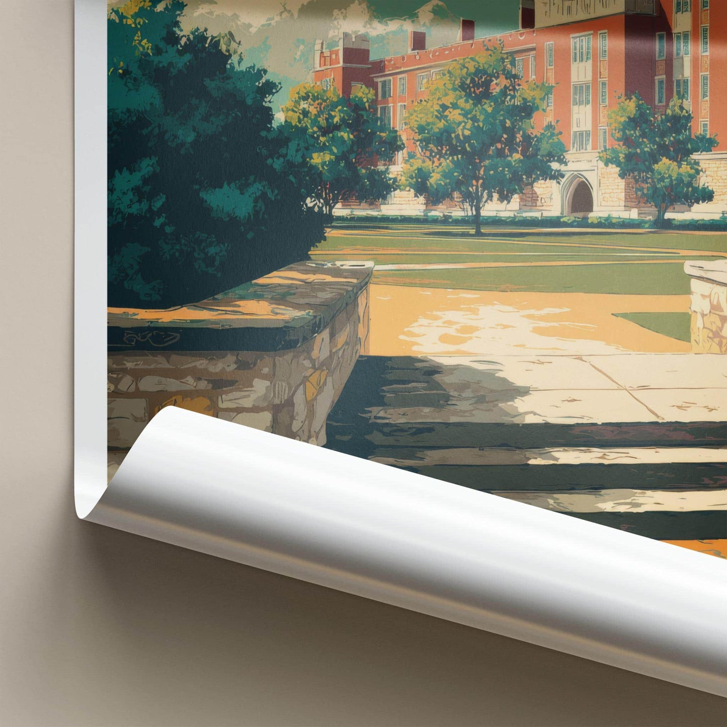 Oklahoma Poster - Oklahoma Travel Art - Collegiate Building Lawn Home Decor