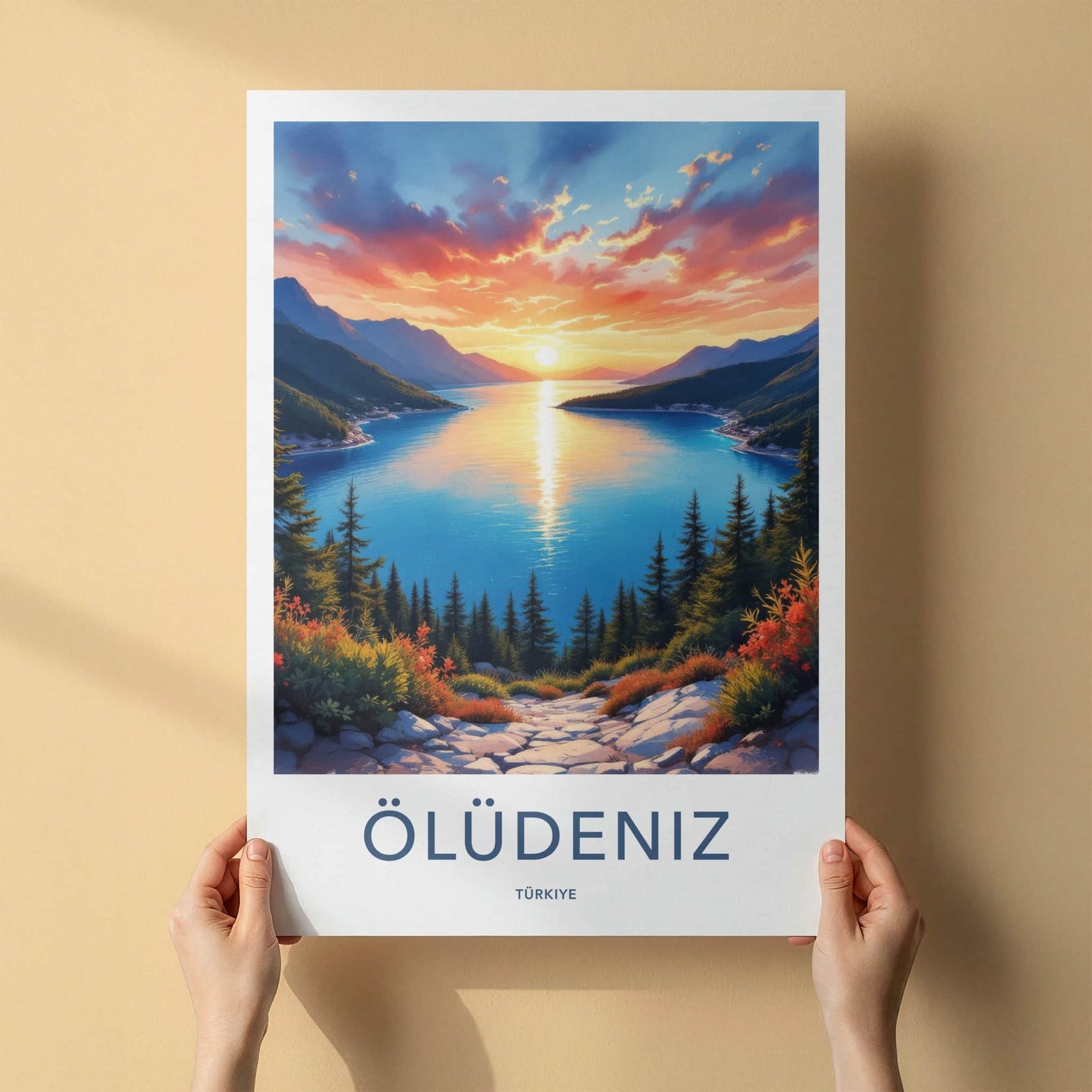 Oludeniz Poster - Turkey Travel Art - Bay Sunset Landscape Home Decor