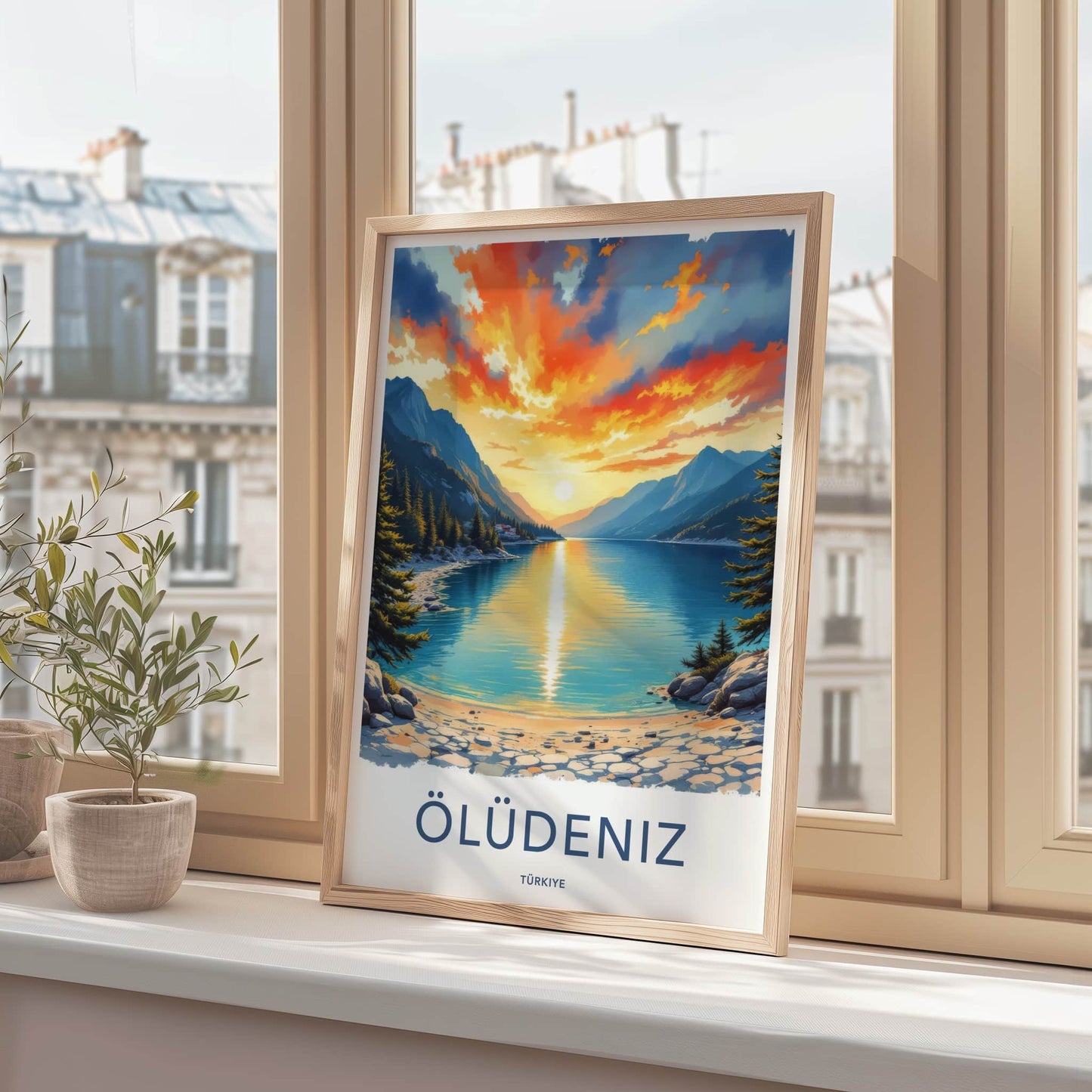 Oludeniz Poster - Turkiye Travel Art - Fiery Sky Lakeside Home Decor