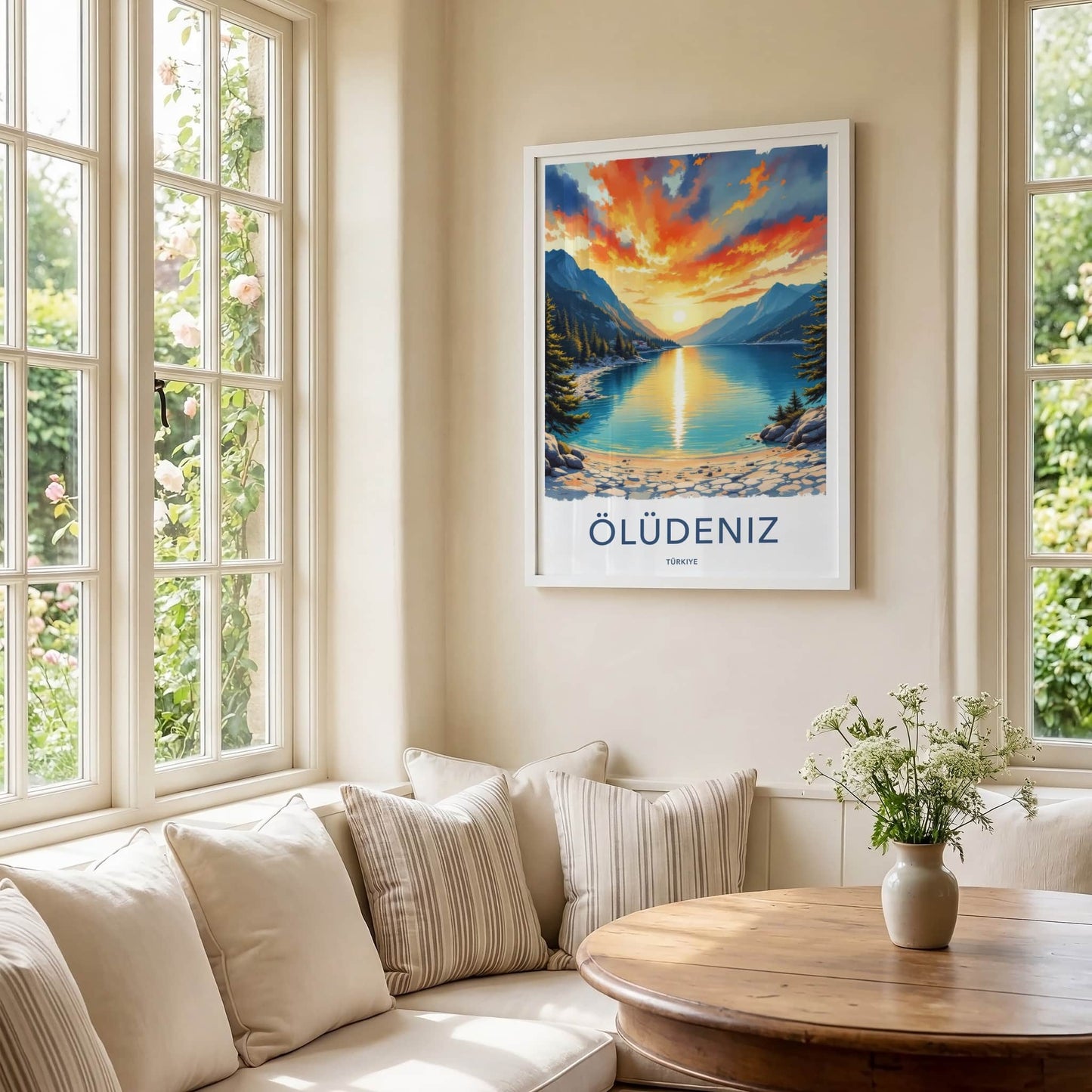 Oludeniz Poster - Turkiye Travel Art - Fiery Sky Lakeside Home Decor