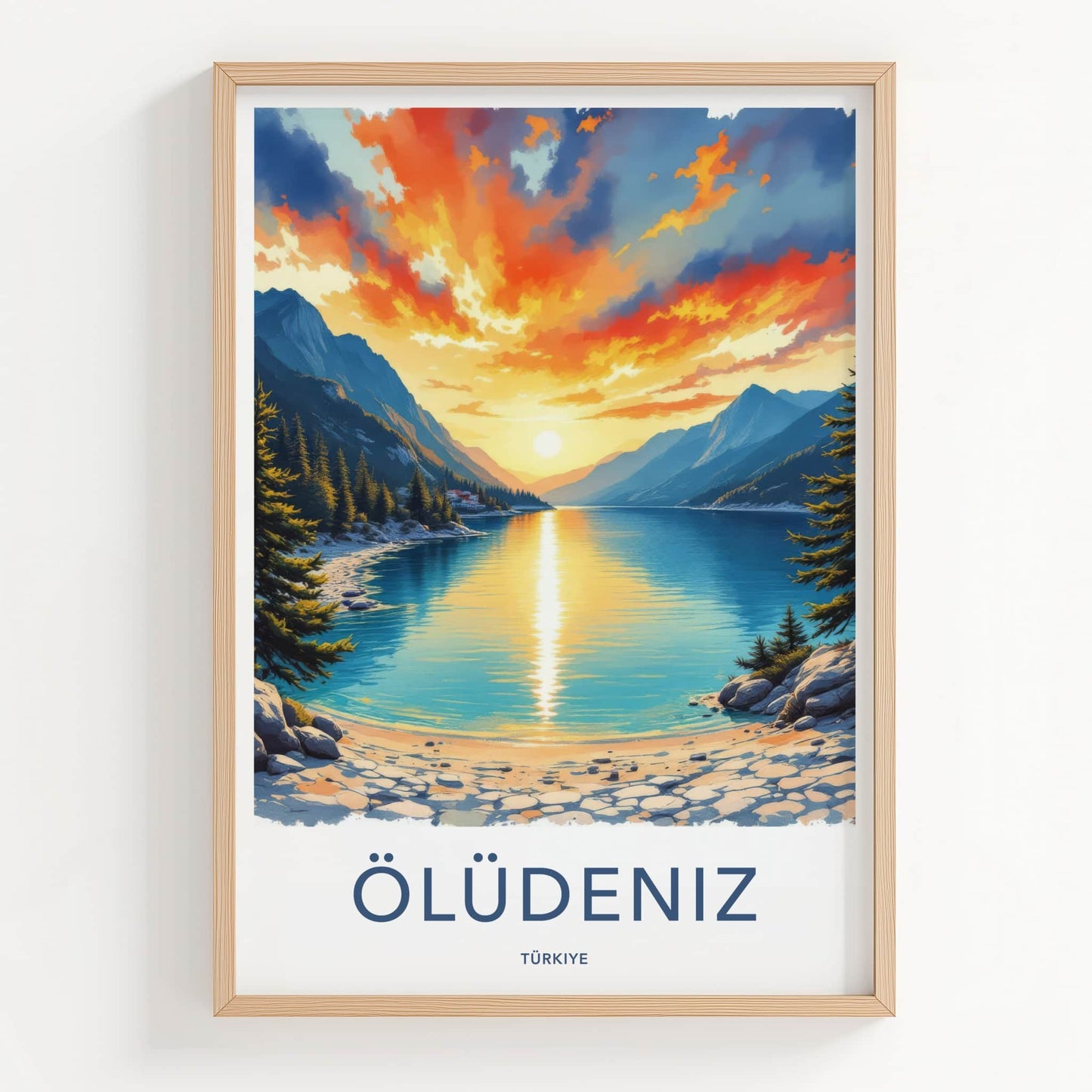 Oludeniz Poster - Turkiye Travel Art - Fiery Sky Lakeside Home Decor