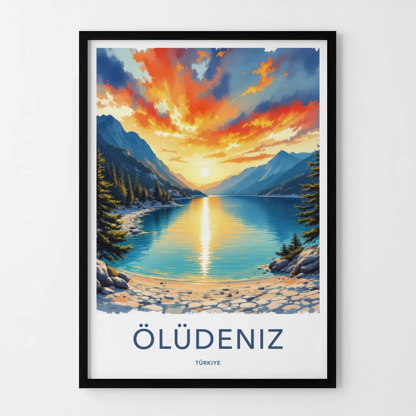 Oludeniz Poster - Turkiye Travel Art - Fiery Sky Lakeside Home Decor