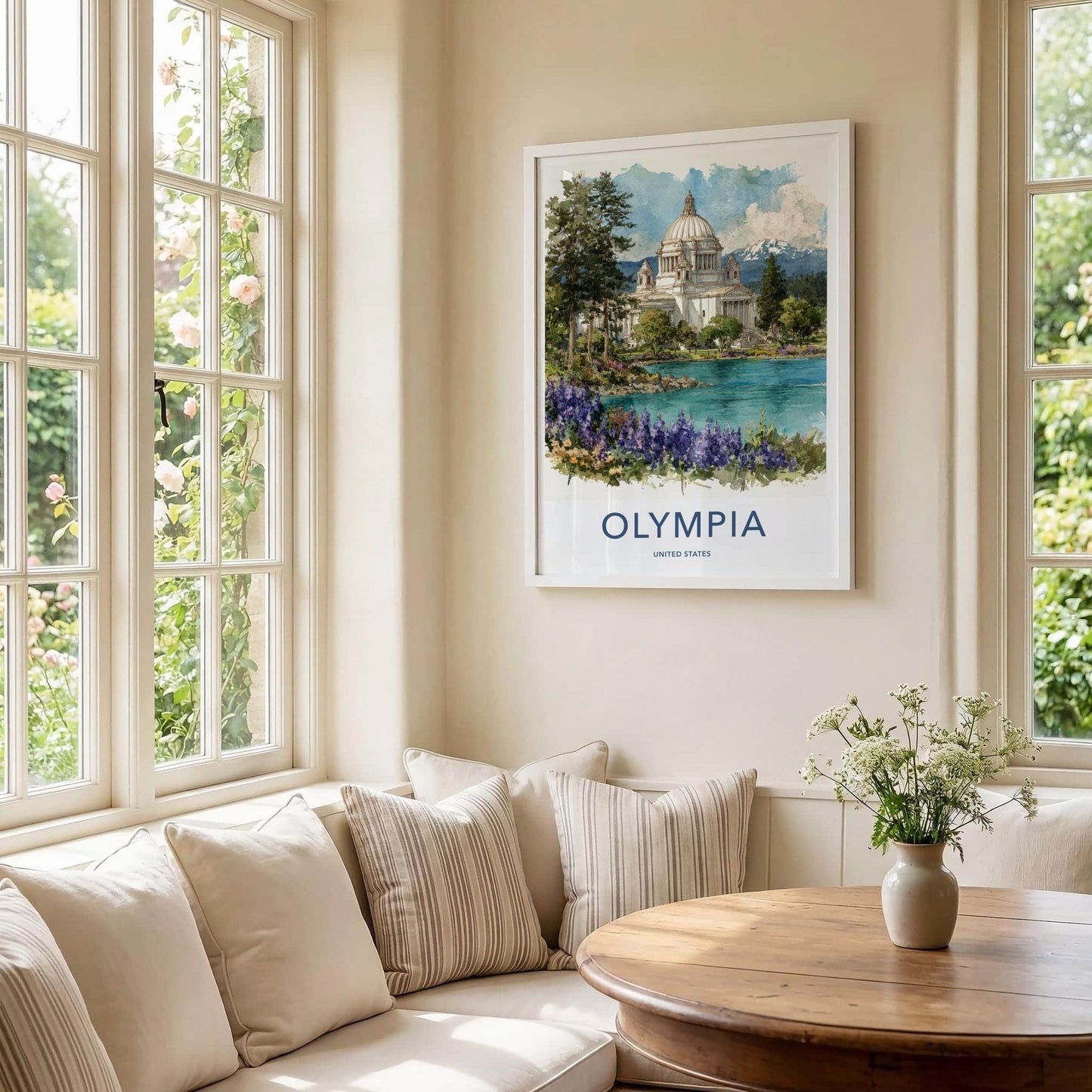 Olympia Poster - Washington Art Print - Capitol Lake Mountain Home Decor