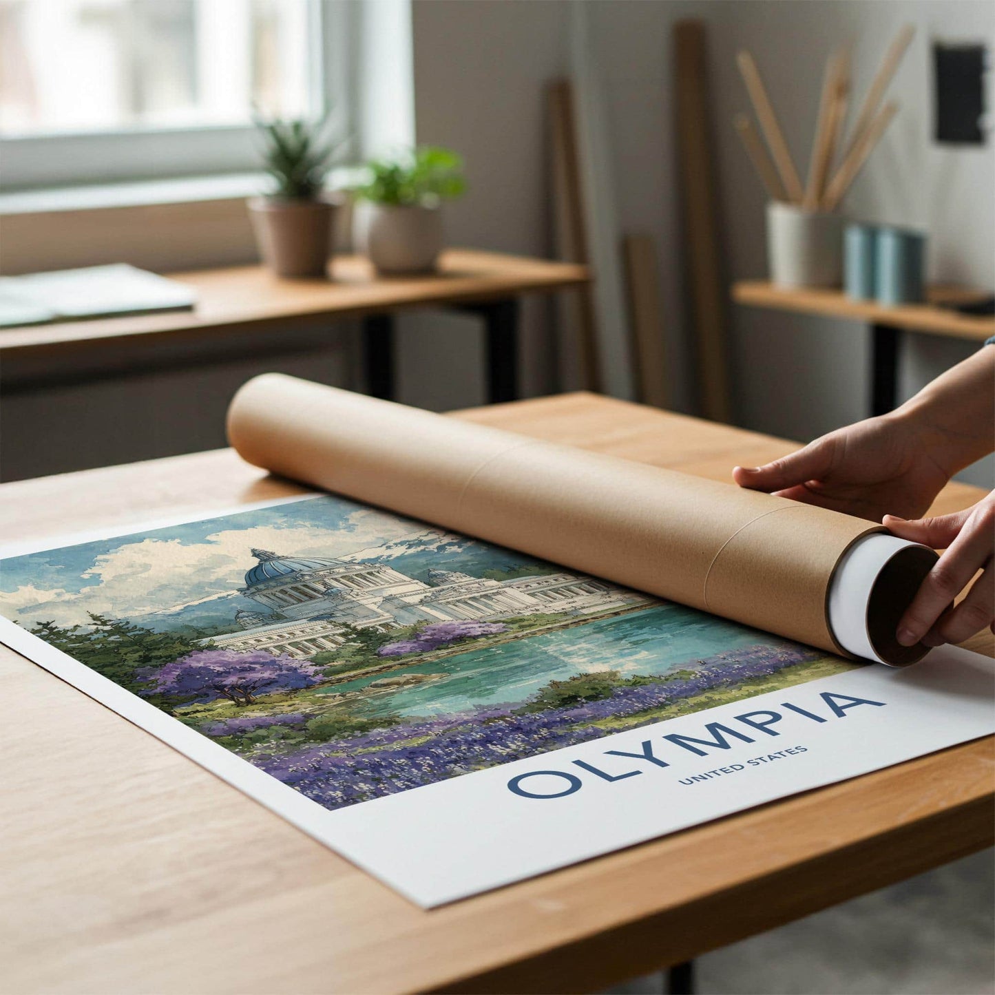 Olympia Poster - Washington Wall Art - Capitol Lake Mountains Home Decor