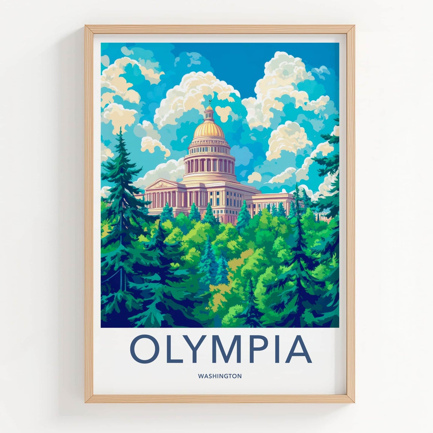 Olympia Poster - Washington Wall Art - Dome Building Greenery Home Decor