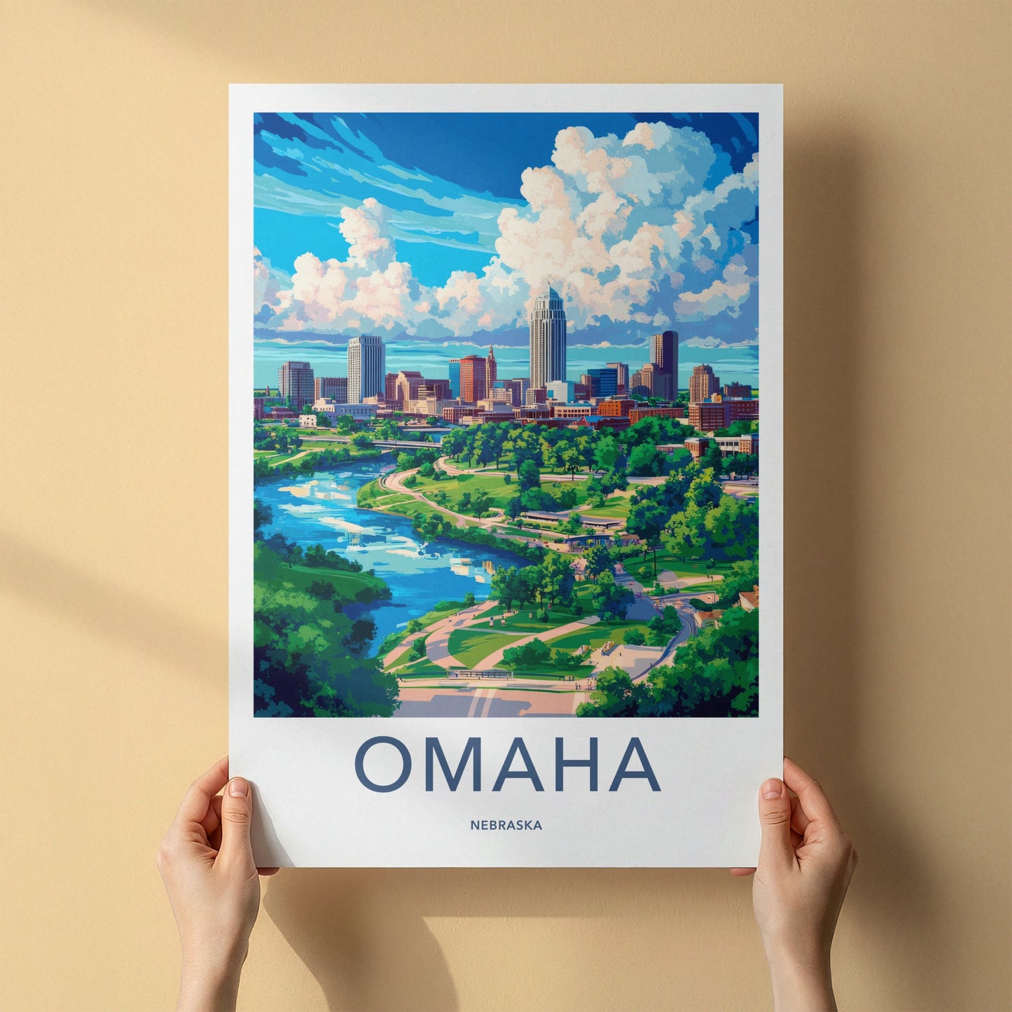 Omaha Poster - Nebraska Travel Art - Urban River Park Home Decor