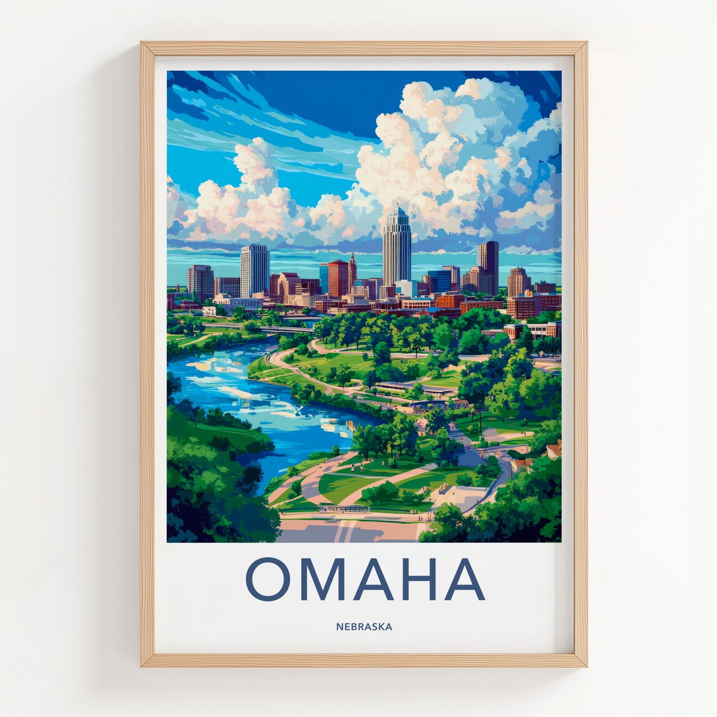 Omaha Poster - Nebraska Travel Art - Urban River Park Home Decor
