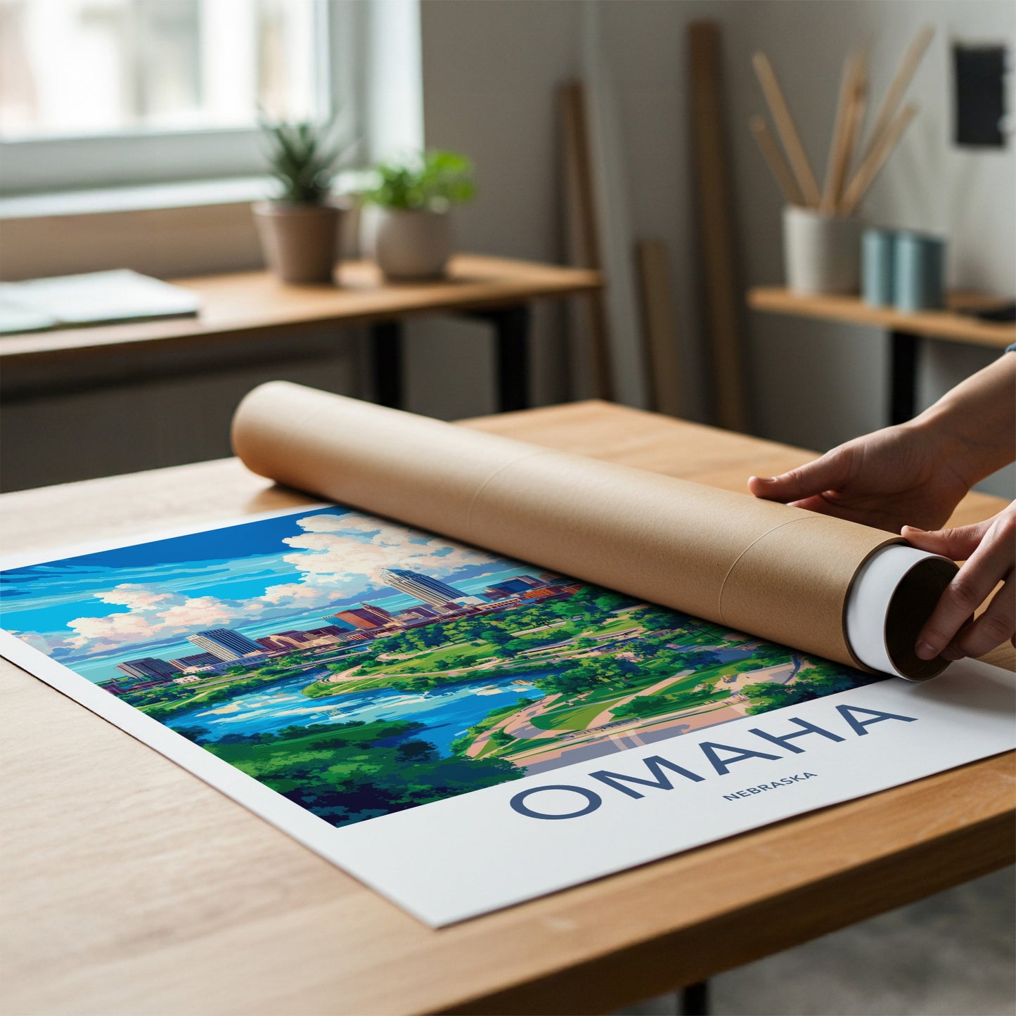 Omaha Poster - Nebraska Travel Art - Urban River Park Home Decor