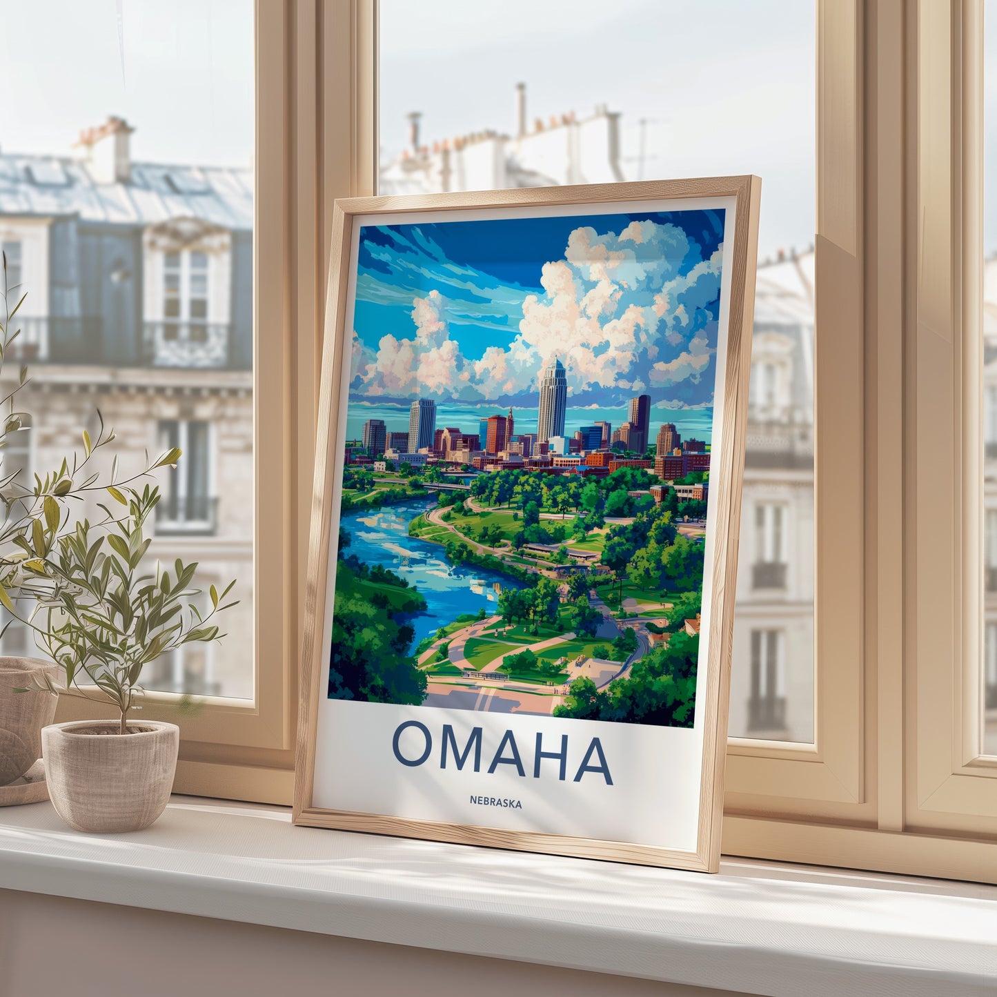 Omaha Poster - Nebraska Travel Art - Urban River Park Home Decor
