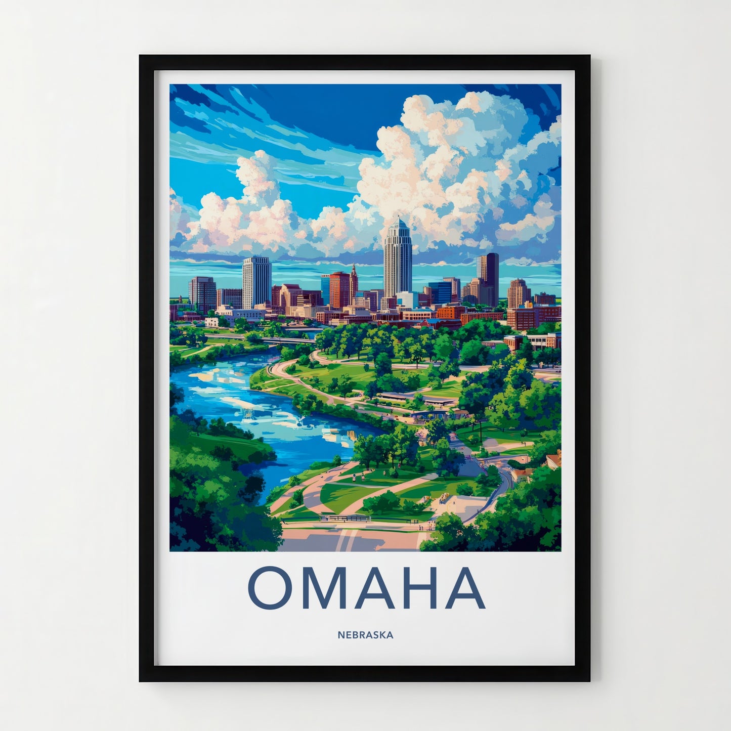 Omaha Poster - Nebraska Travel Art - Urban River Park Home Decor