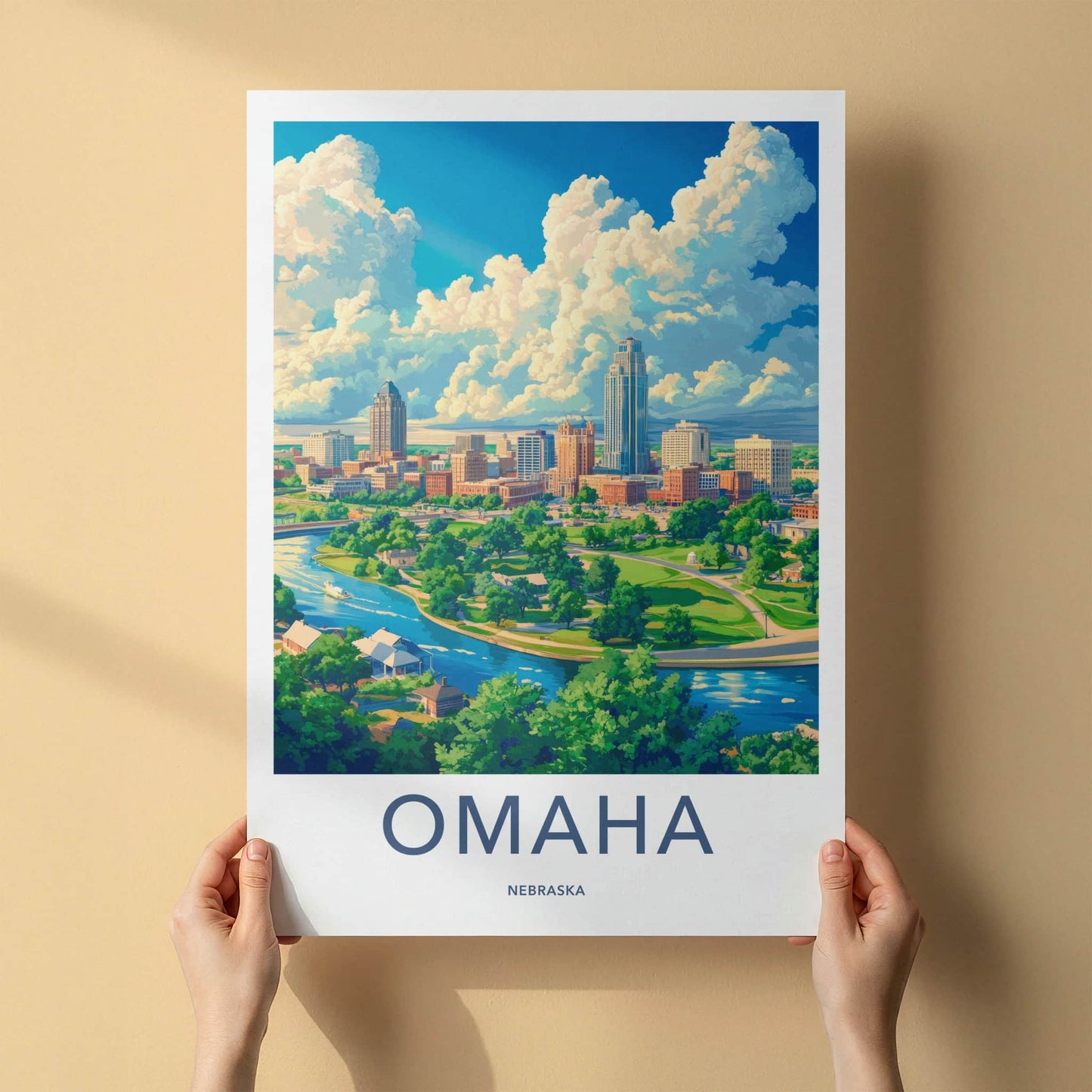 Omaha Poster - Nebraska Travel Art - Vibrant City River Wall Decor