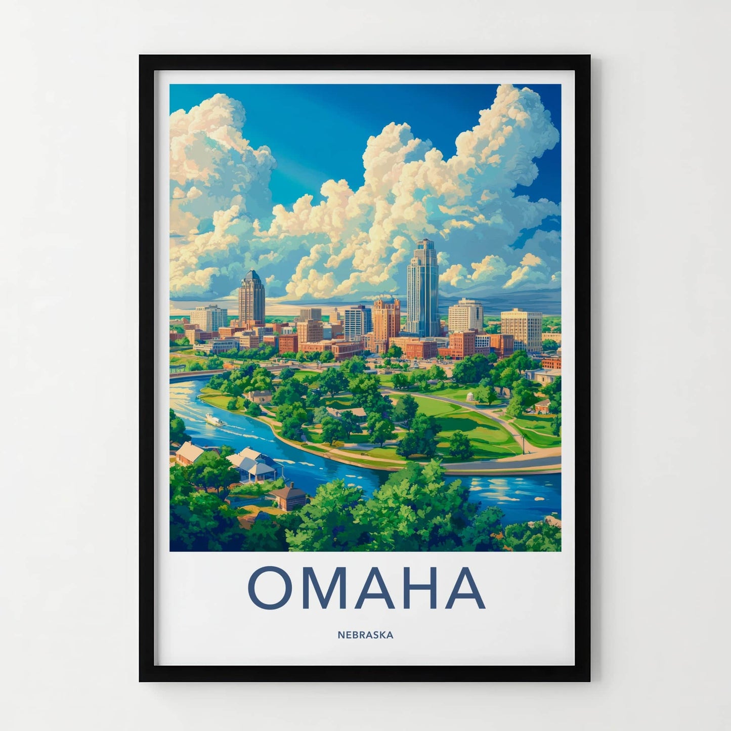 Omaha Poster - Nebraska Travel Art - Vibrant City River Wall Decor