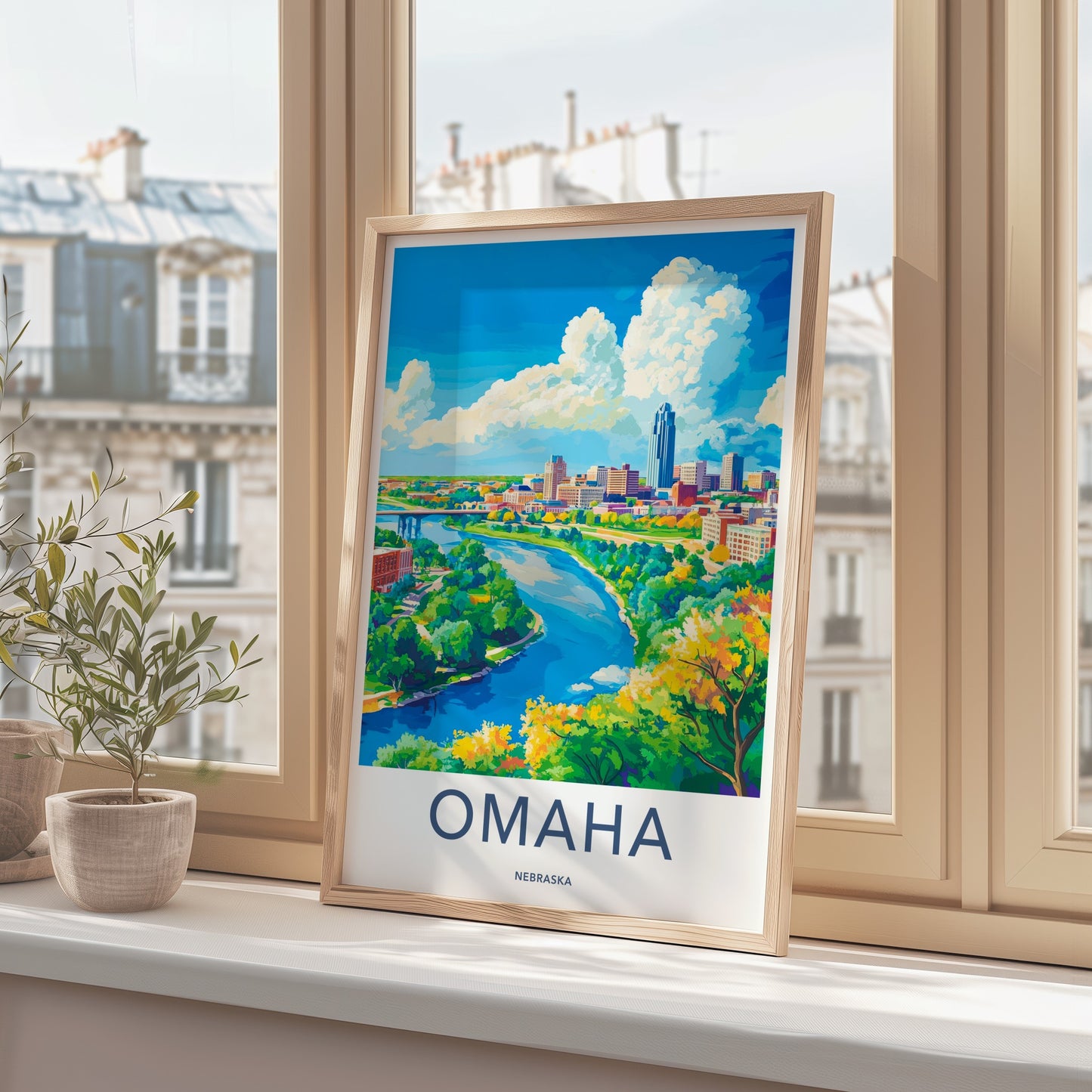 Omaha Poster - Nebraska Wall Art - Urban River Scene Home Decor