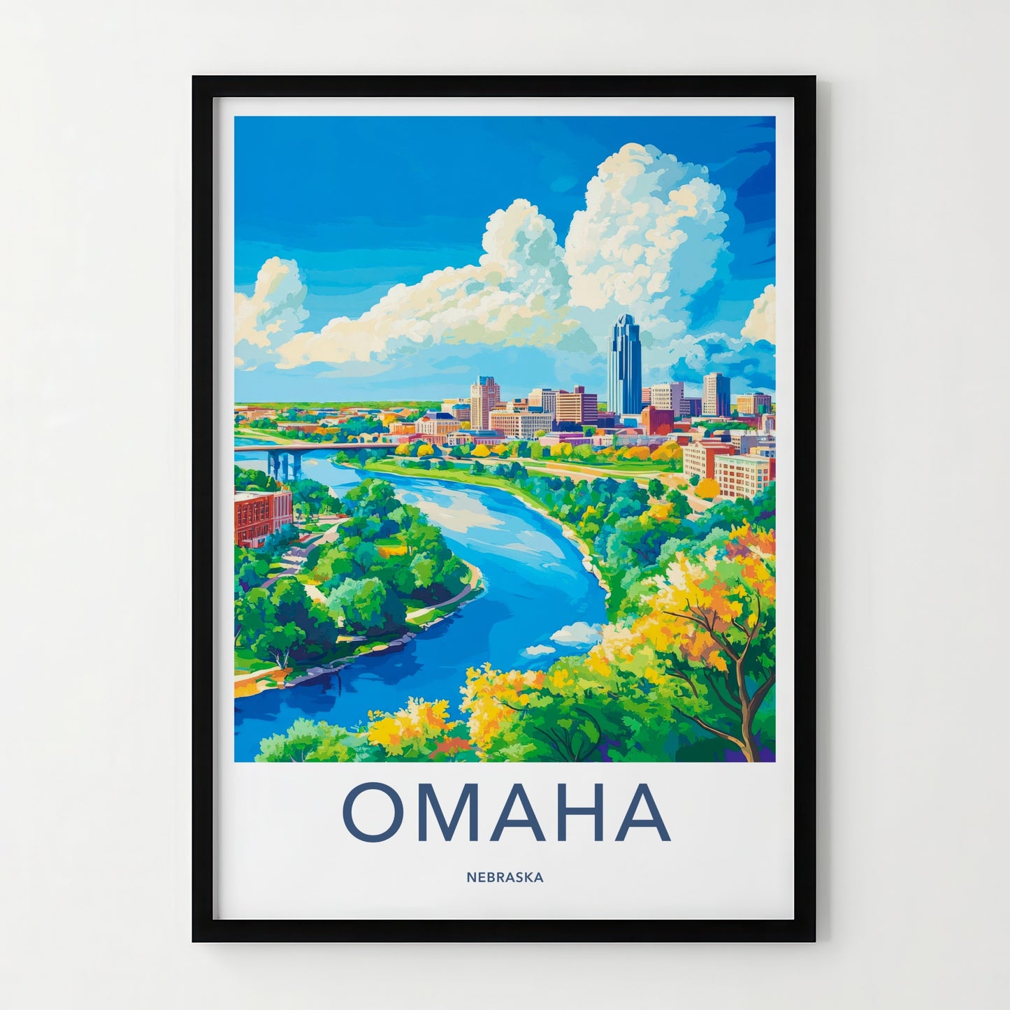 Omaha Poster - Nebraska Wall Art - Urban River Scene Home Decor